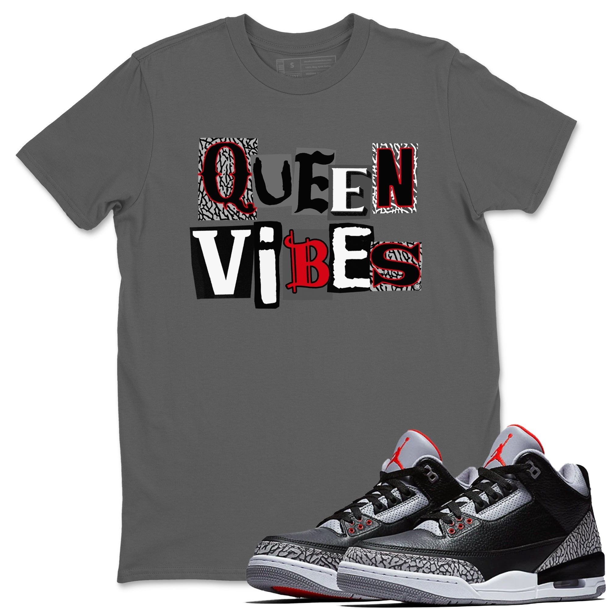 Queen Vibes snkmatch Tees - Air Jordan 3 Black Cement
