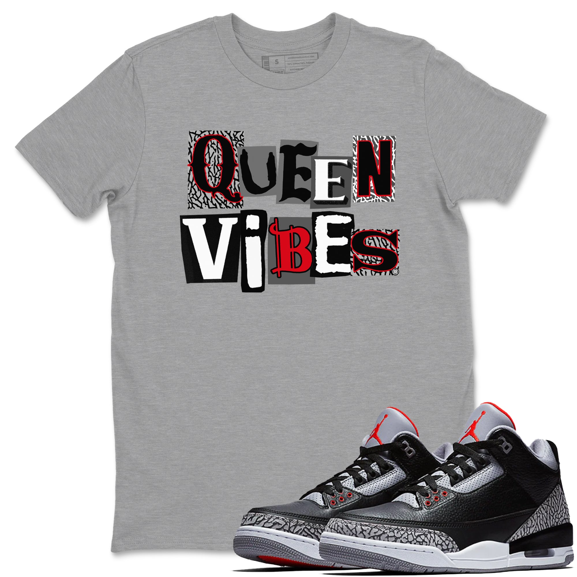 Queen Vibes snkmatch Tees - Air Jordan 3 Black Cement
