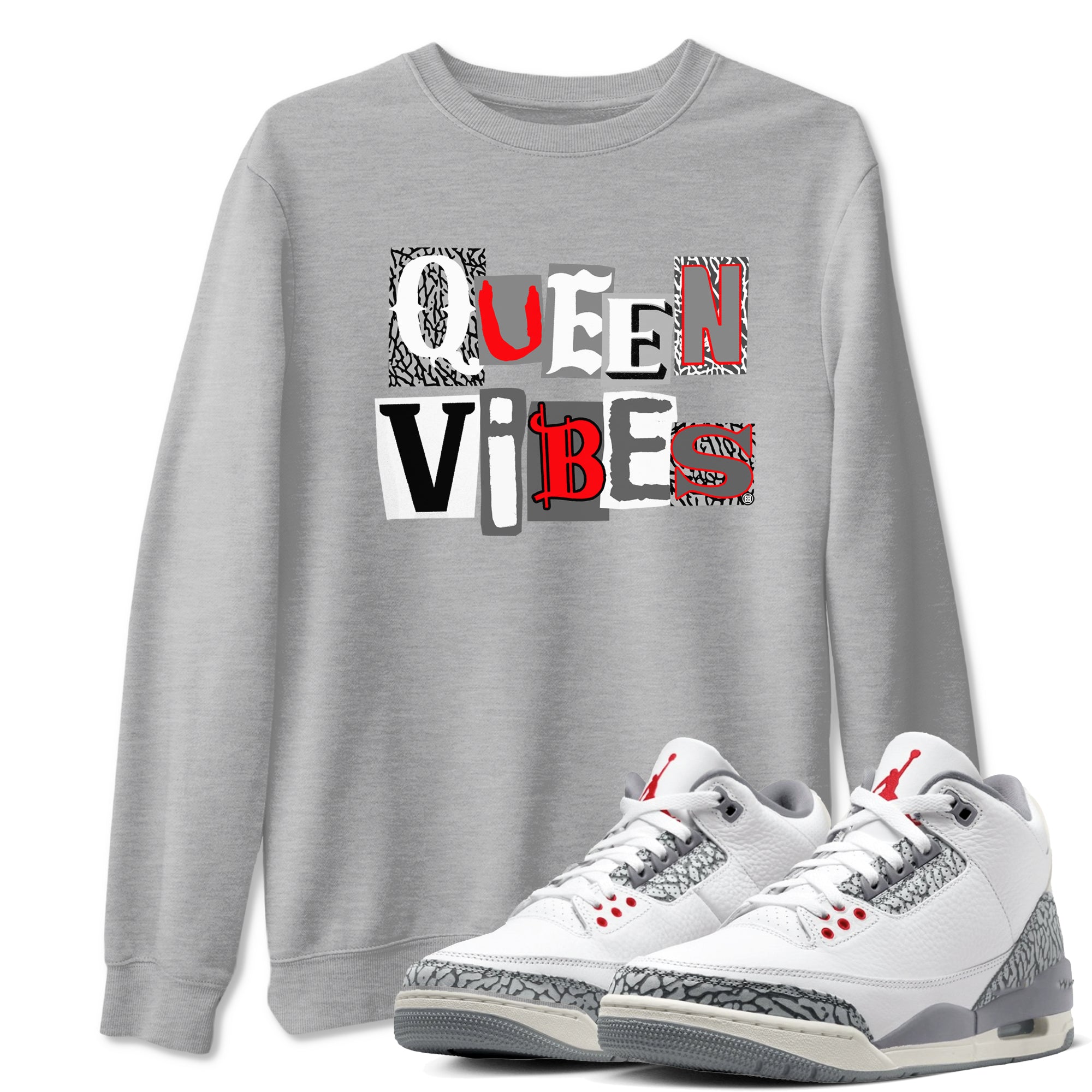 Queen Vibes snkmatch Tees - Air Jordan 3 Cement Grey