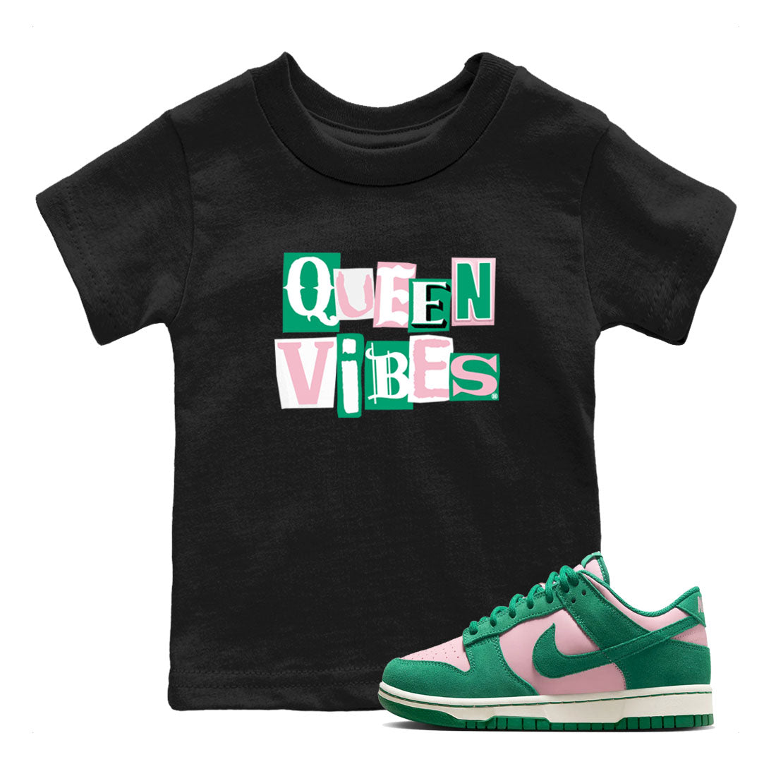 Queen Vibes snkmatch Tees Kids - Dunk Medium Soft Pink Malachite