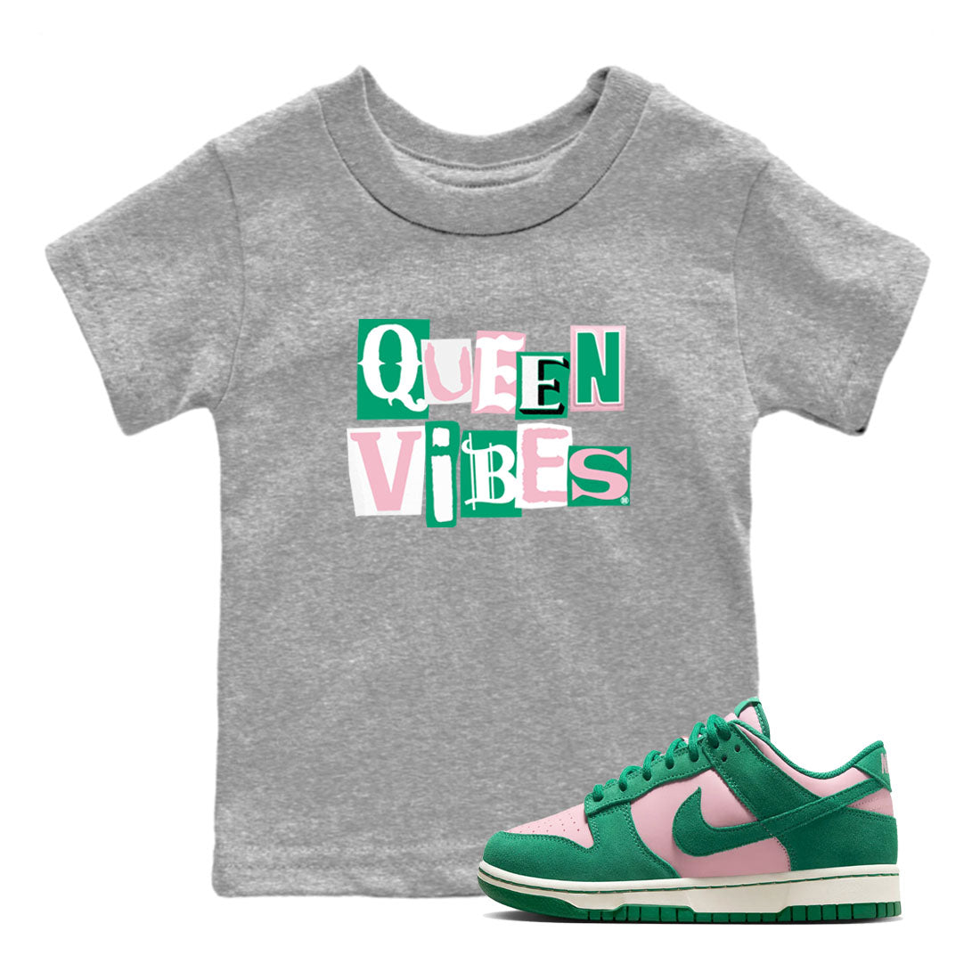 Queen Vibes snkmatch Tees Kids - Dunk Medium Soft Pink Malachite