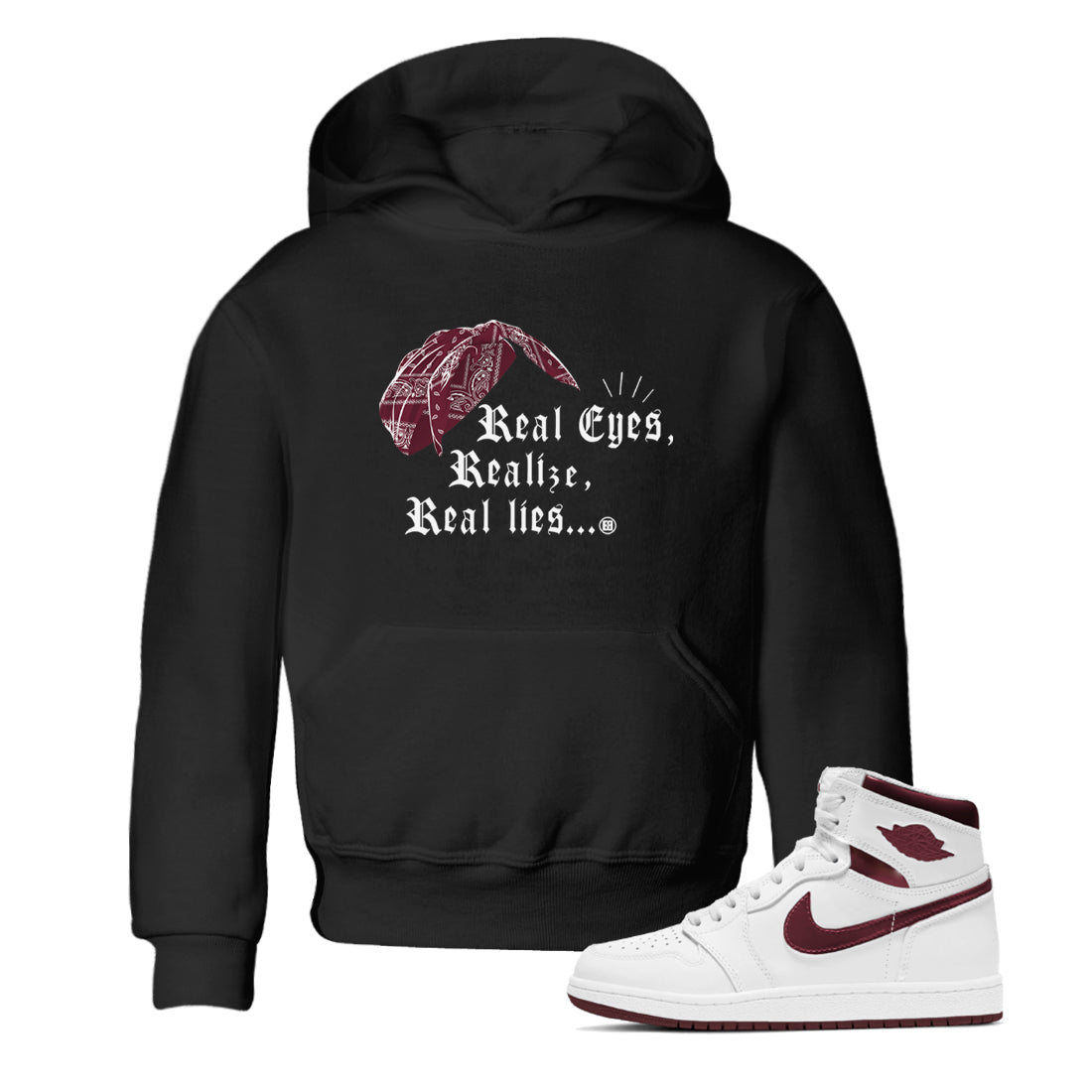Real Eyes Realize Real Lies snkmatch Tees Kids - Air Jordan 1 Metallic Burgundy