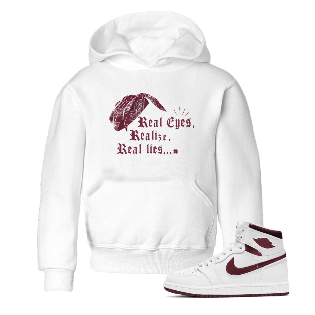 Real Eyes Realize Real Lies snkmatch Tees Kids - Air Jordan 1 Metallic Burgundy