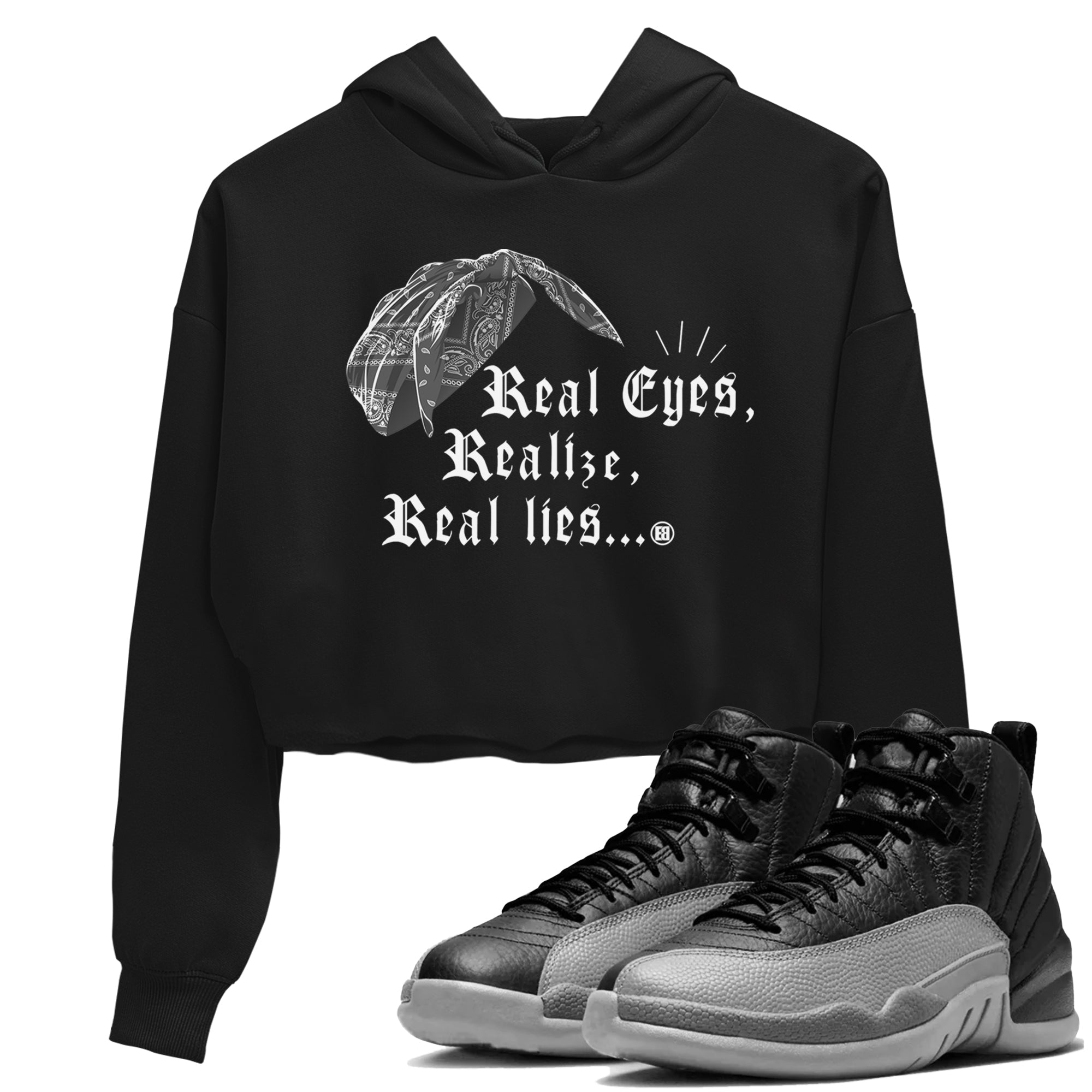 Real Eyes Realize Real Lies snkmatch Women's Top - Air Jordan 12 Black Wolf Grey