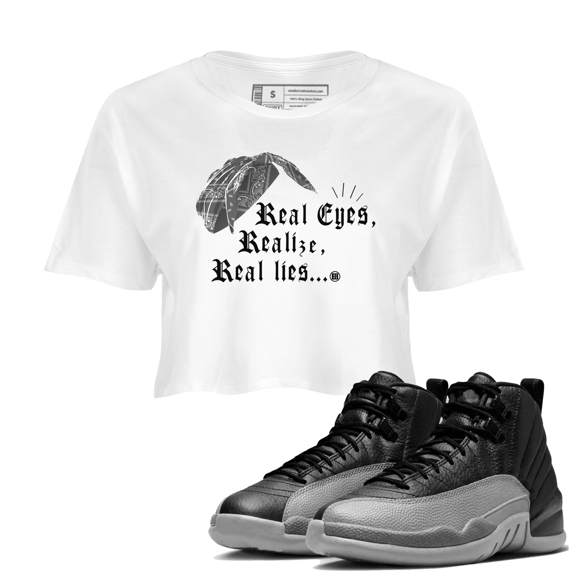 Real Eyes Realize Real Lies snkmatch Women's Top - Air Jordan 12 Black Wolf Grey