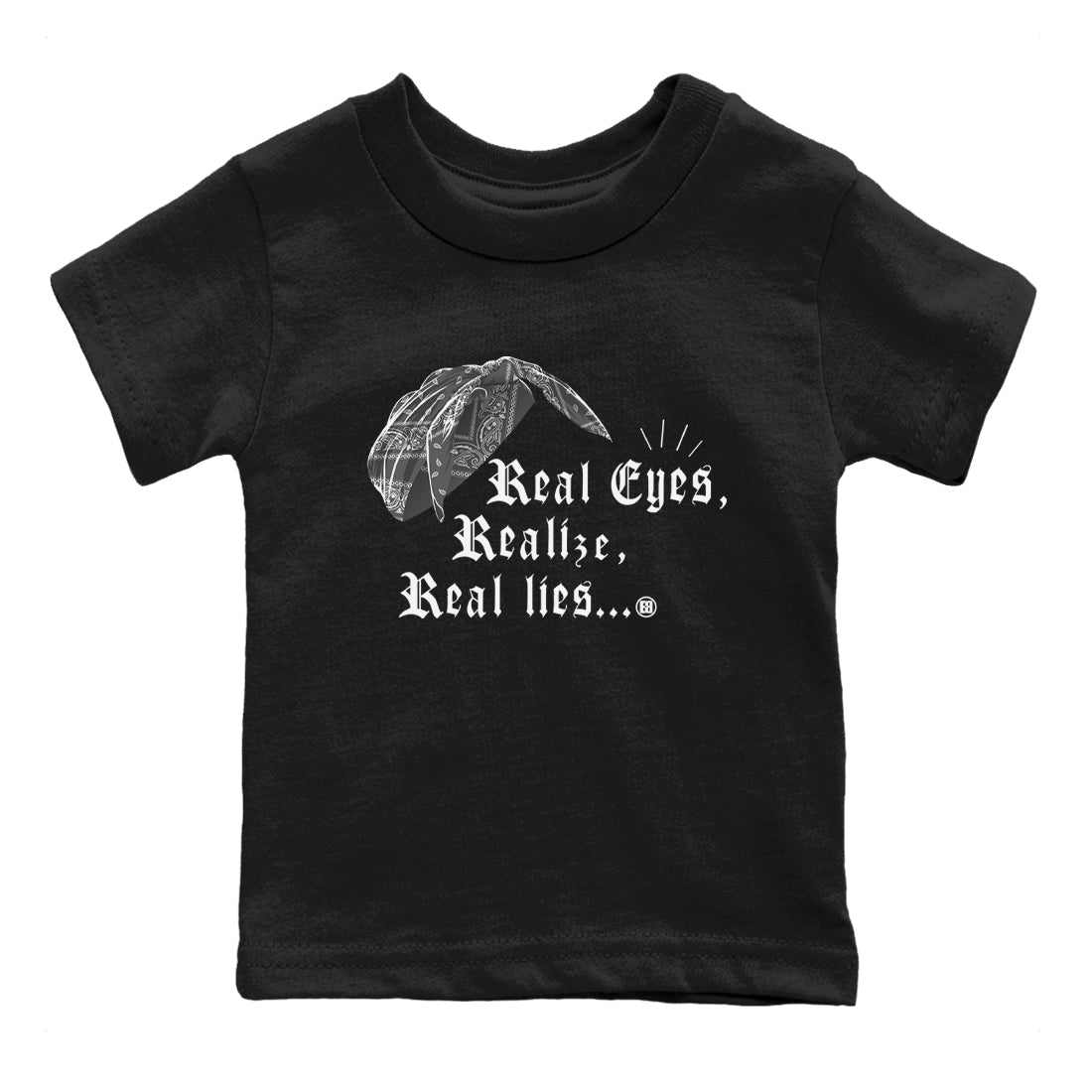 Real Eyes Realize Real Lies snkmatch Tees Kids - Air Jordan 12 Black Wolf Grey