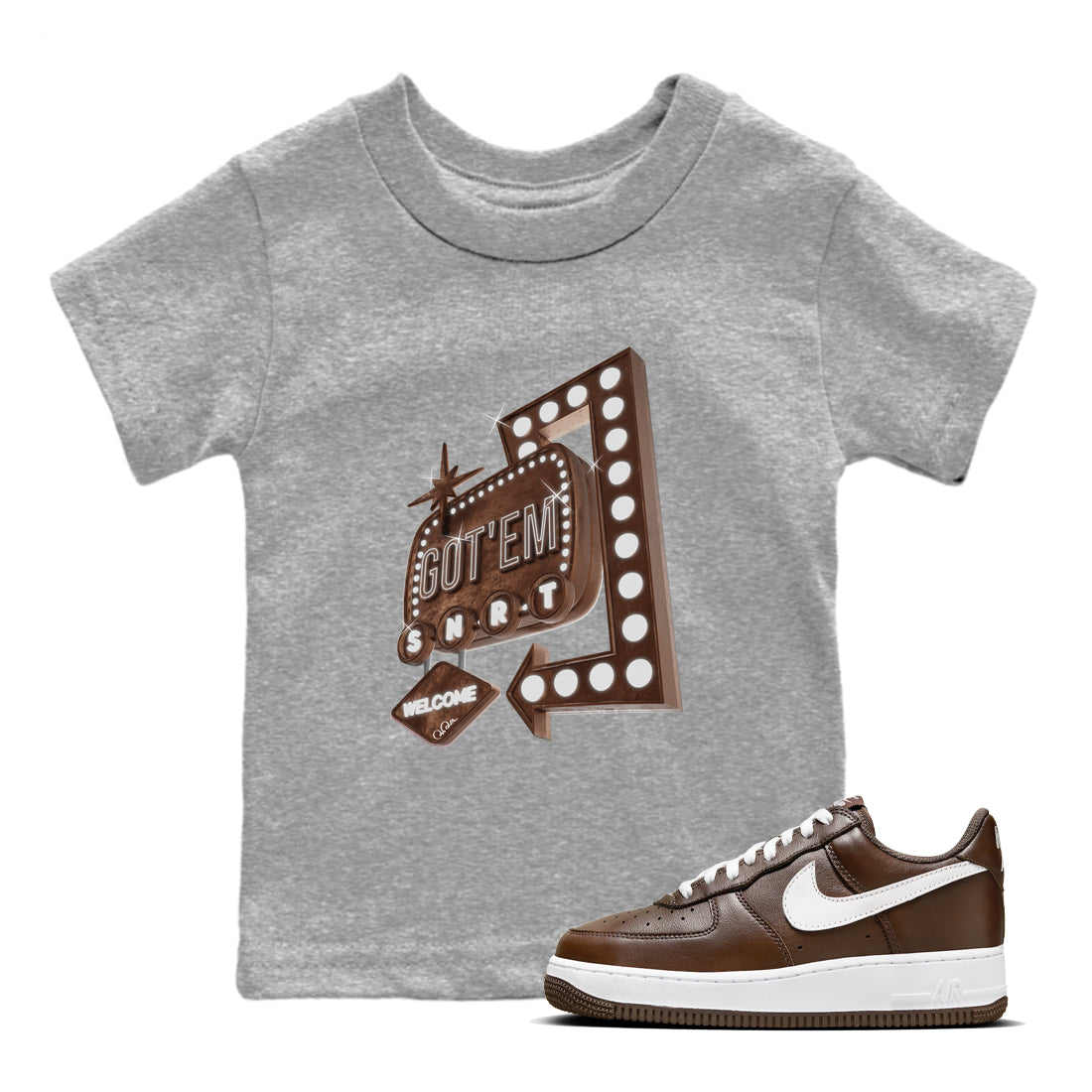Retro Neon Sign snkmatch Tee Kids - Air Force 1 Chocolate