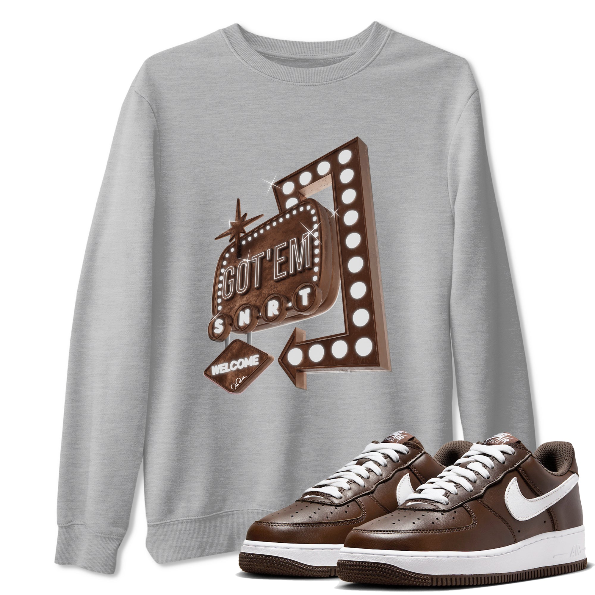 Retro Neon Sign snkmatch Tee - Air Force 1 Chocolate