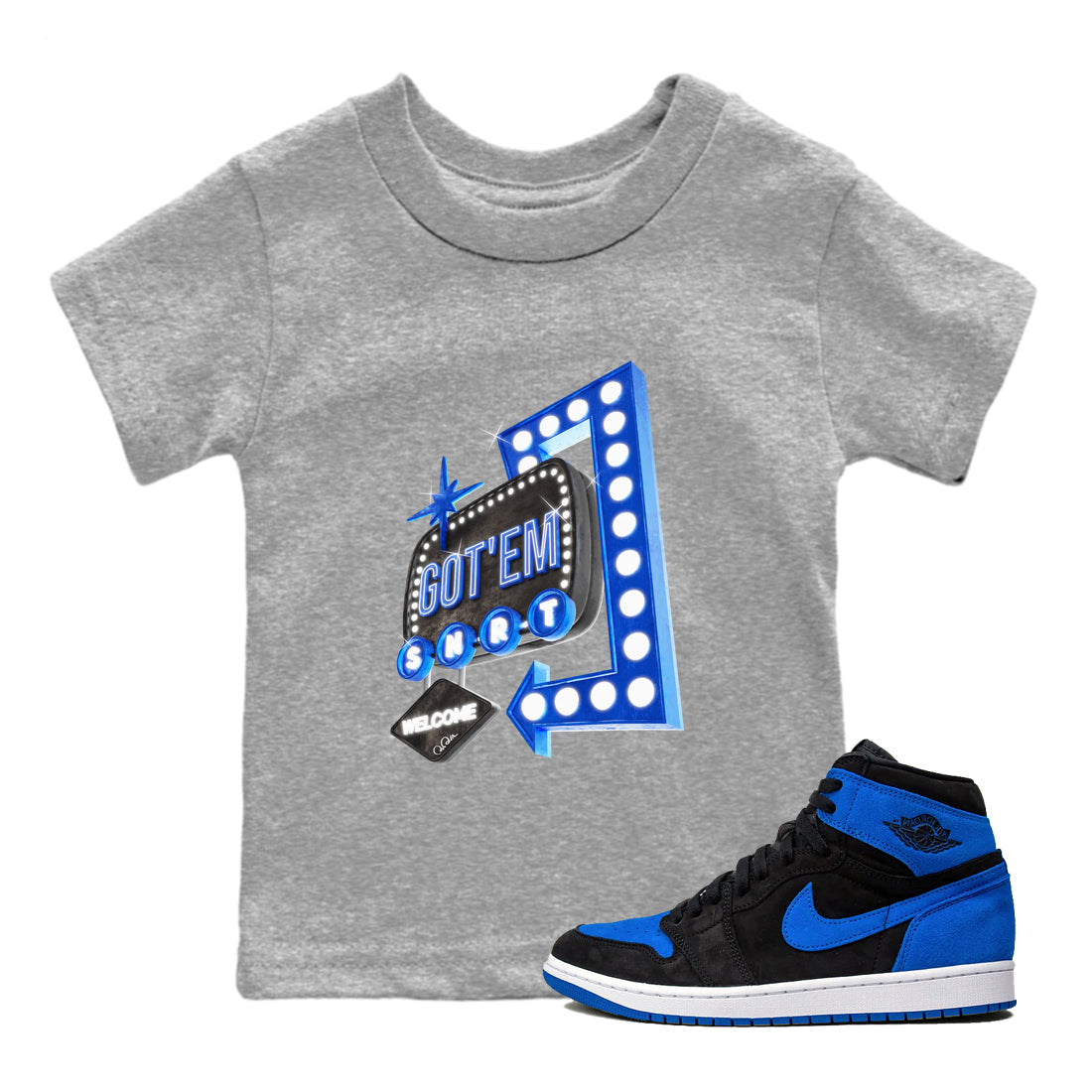 Retro Neon Sign snkmatch Tee Kids - Air Jordan 1 Royal Reimagined
