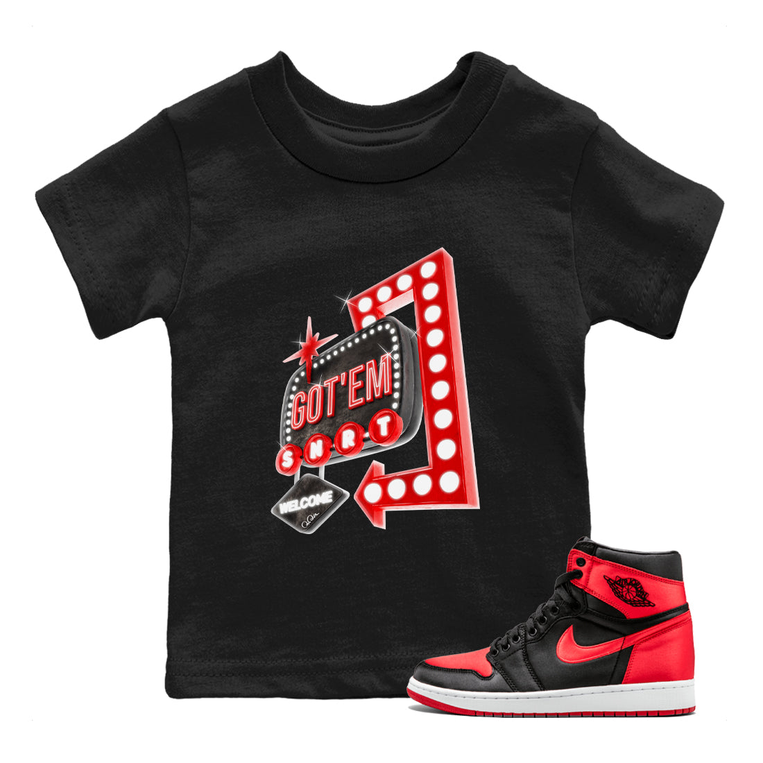 Retro Neon Sign snkmatch Tee Kids - Air Jordan 1 Satin Bred