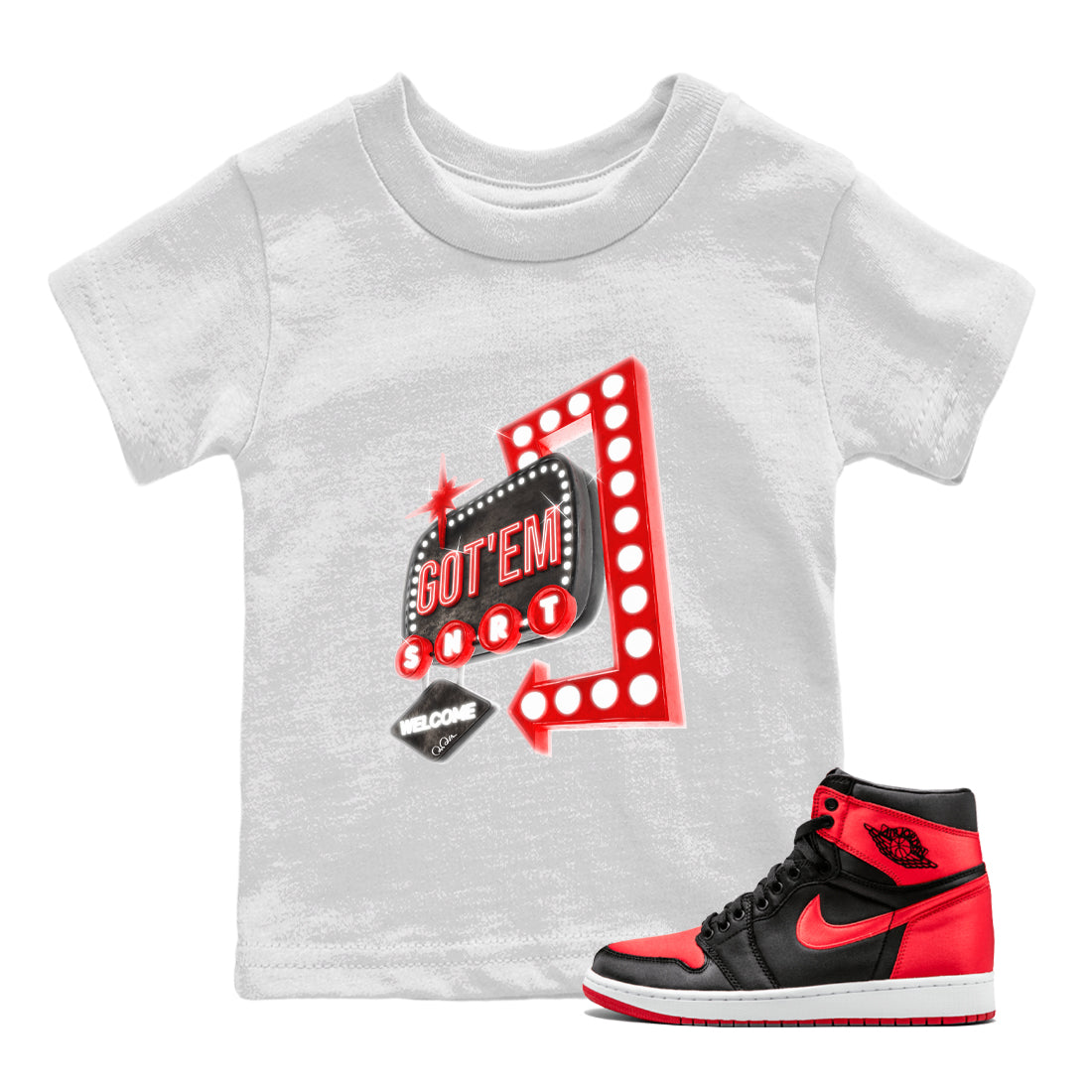 Retro Neon Sign snkmatch Tee Kids - Air Jordan 1 Satin Bred
