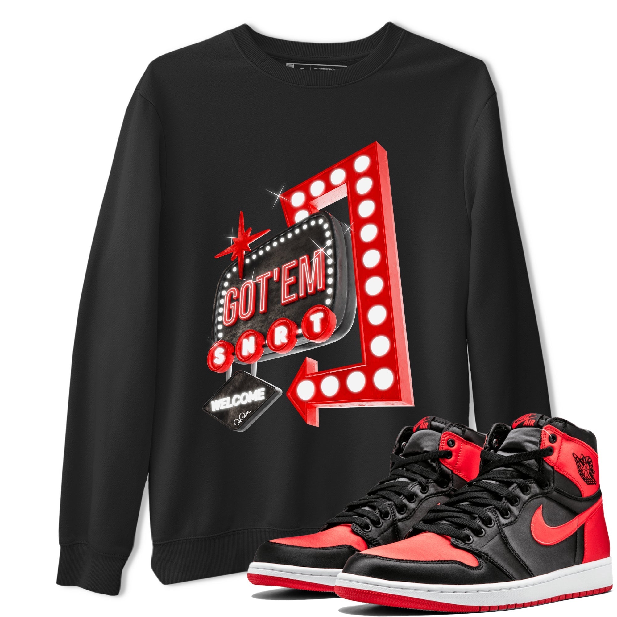 Retro Neon Sign snkmatch Tee - Air Jordan 1 Satin Bred