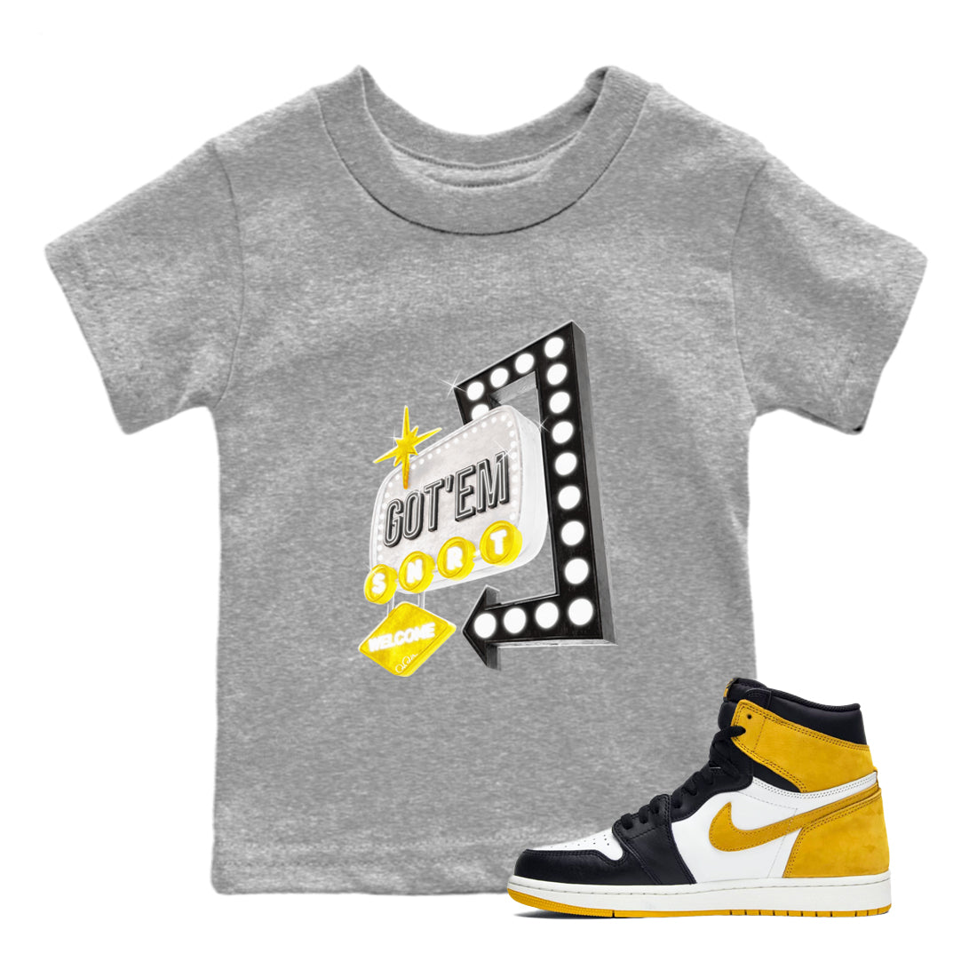 Retro Neon Sign snkmatch Tees Kids - Air Jordan 1 Yellow Ochre