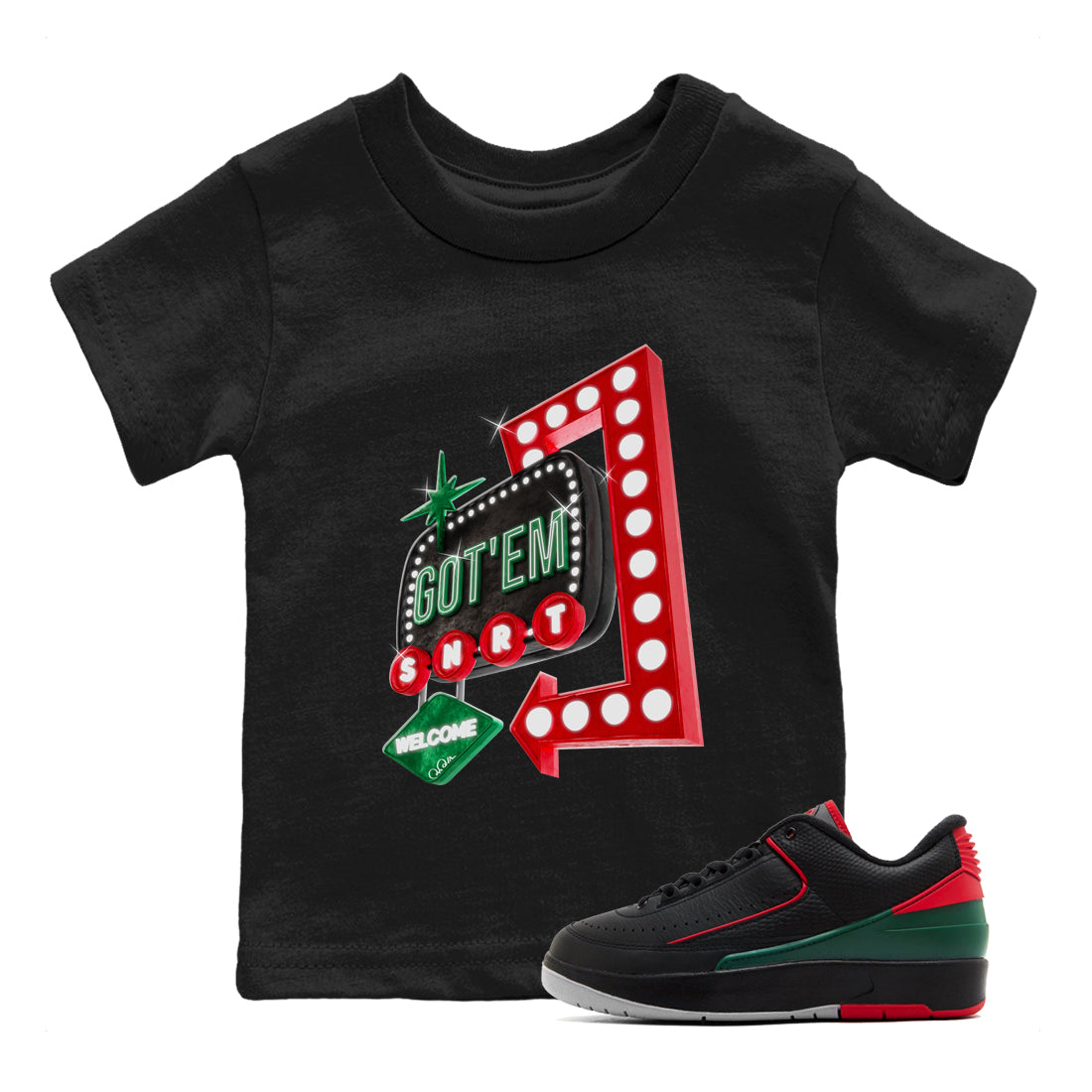 Retro Neon Sign snkmatch Tee Kids - Air Jordan 2 Christmas