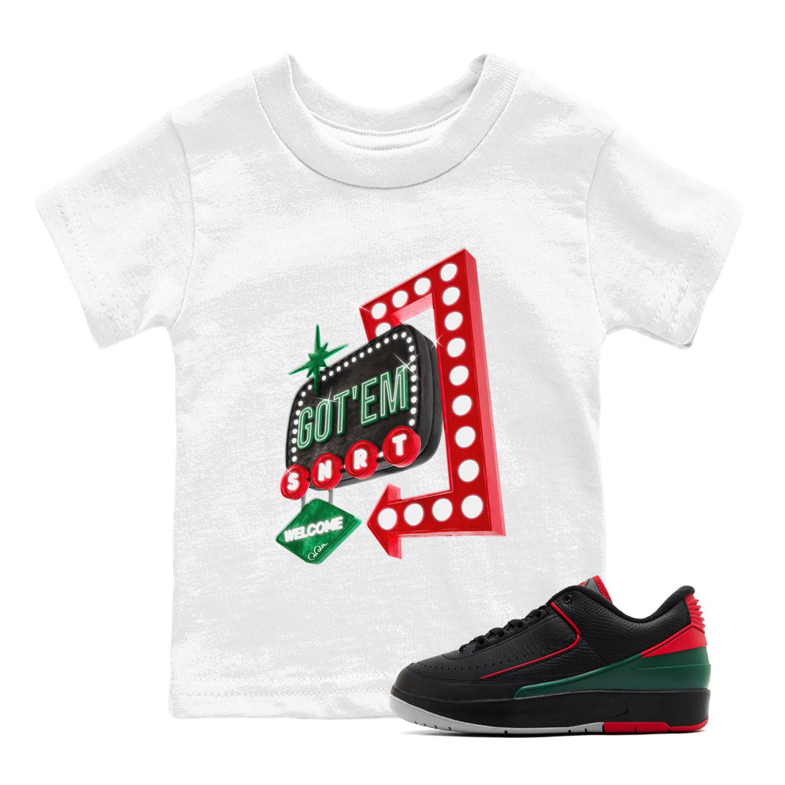 Retro Neon Sign snkmatch Tee Kids - Air Jordan 2 Christmas