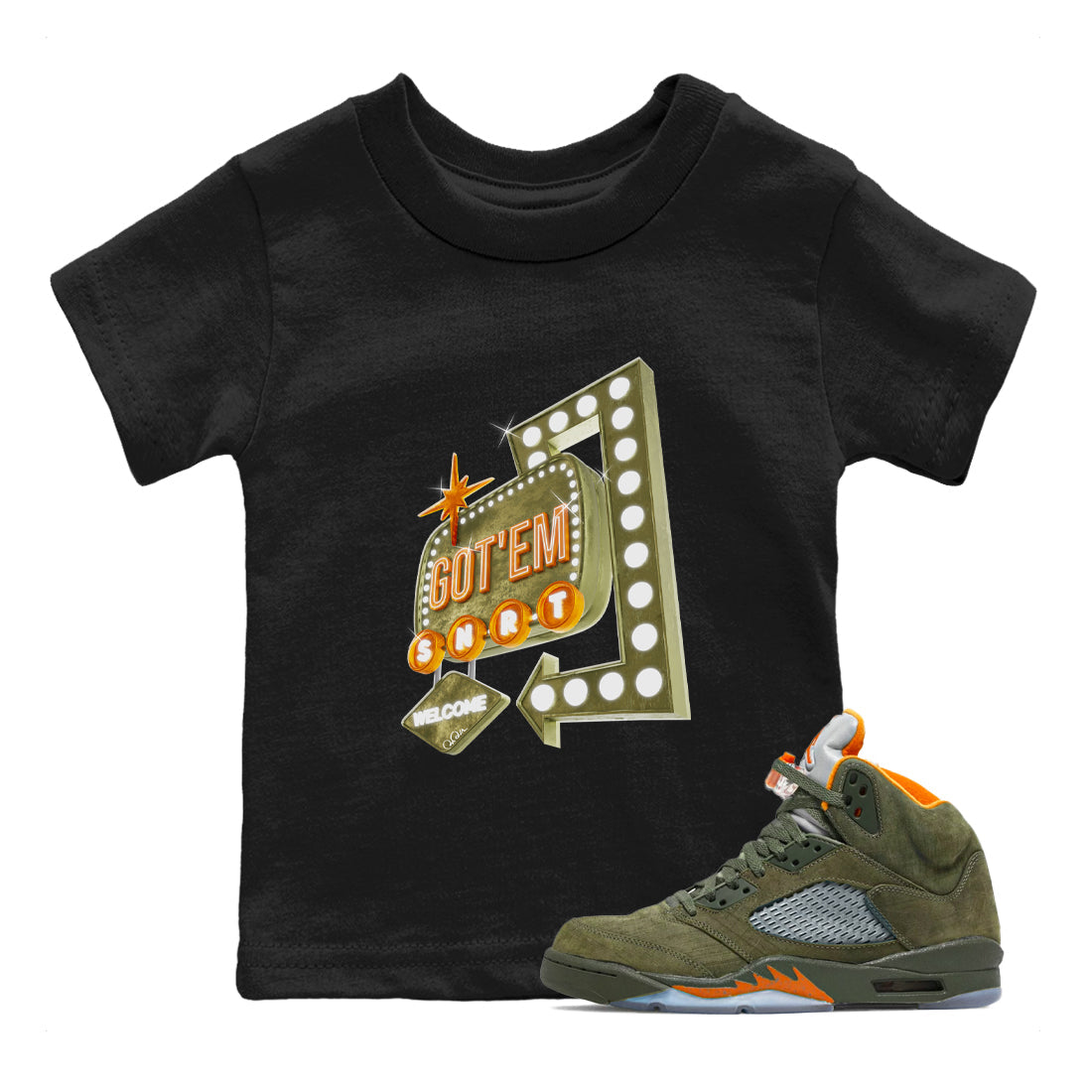 Retro Neon Sign snkmatch Tees Kids - Air Jordan 5 Olive