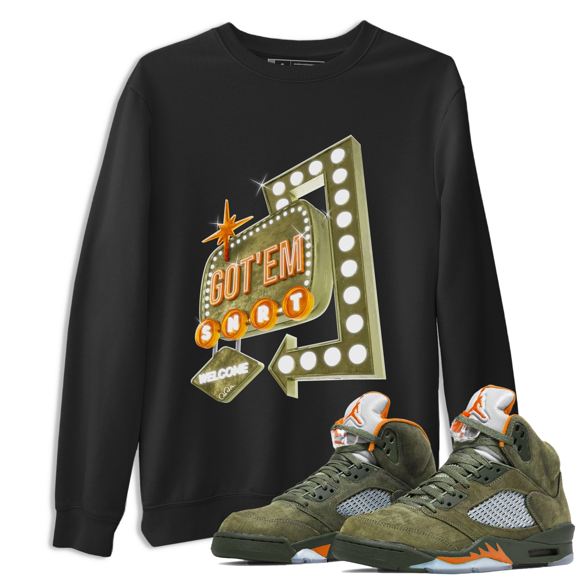 Retro Neon Sign snkmatch Tees - Air Jordan 5 Olive
