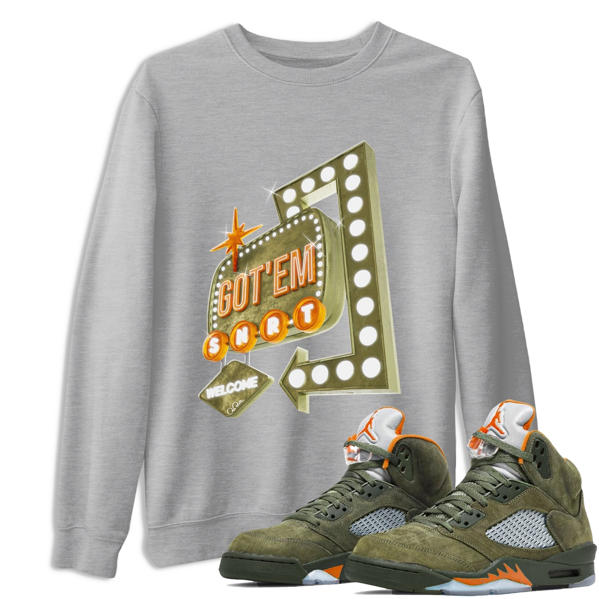 Retro Neon Sign snkmatch Tees - Air Jordan 5 Olive