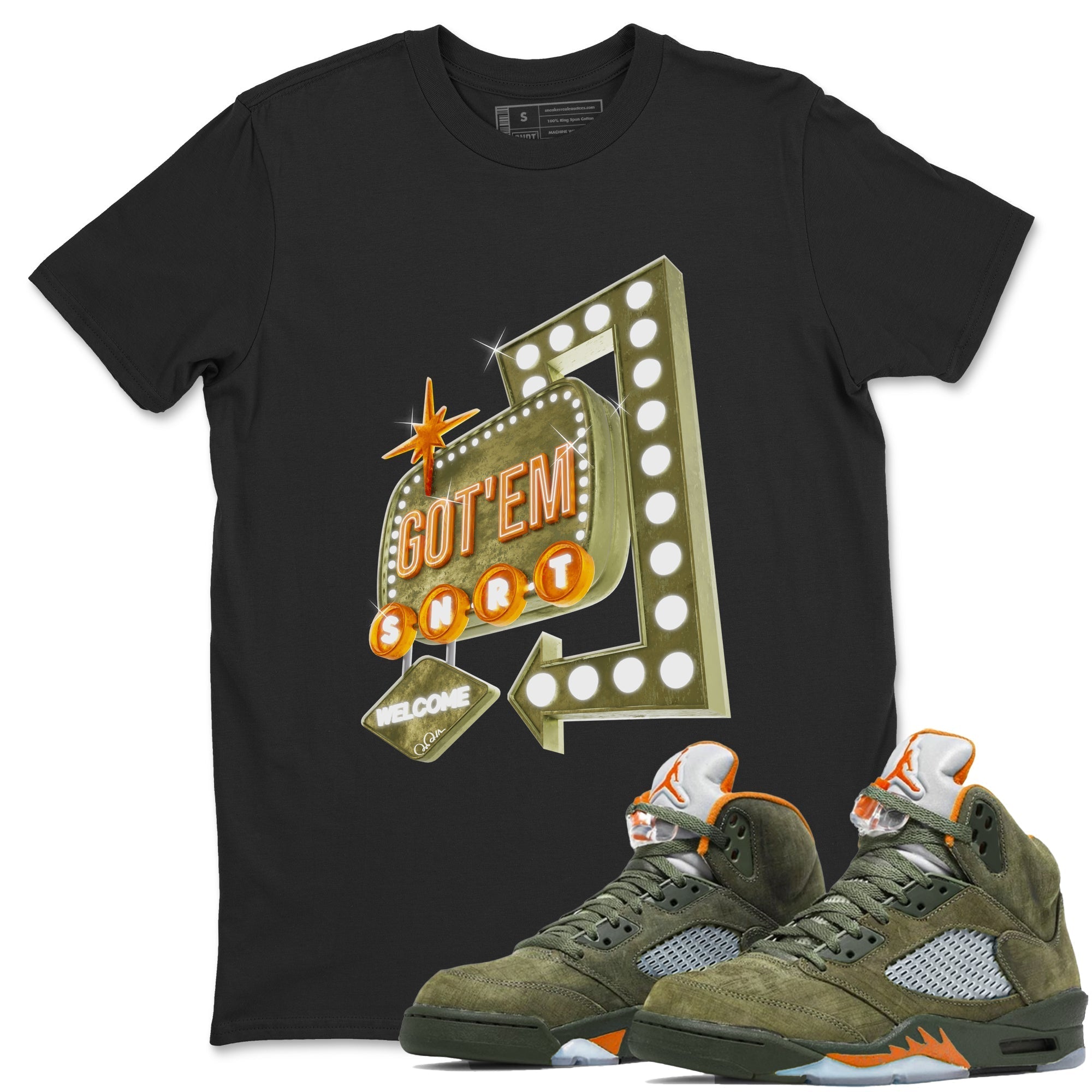 Retro Neon Sign snkmatch Tees - Air Jordan 5 Olive