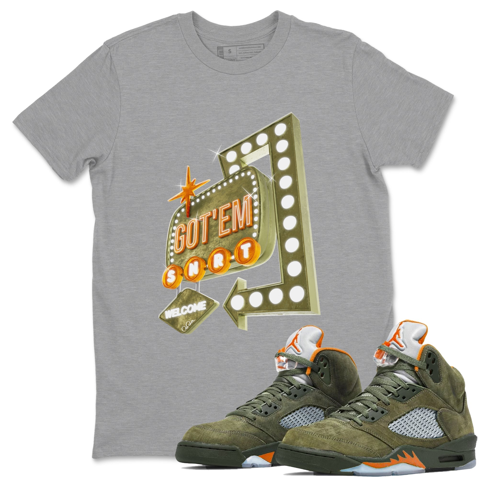 Retro Neon Sign snkmatch Tees - Air Jordan 5 Olive