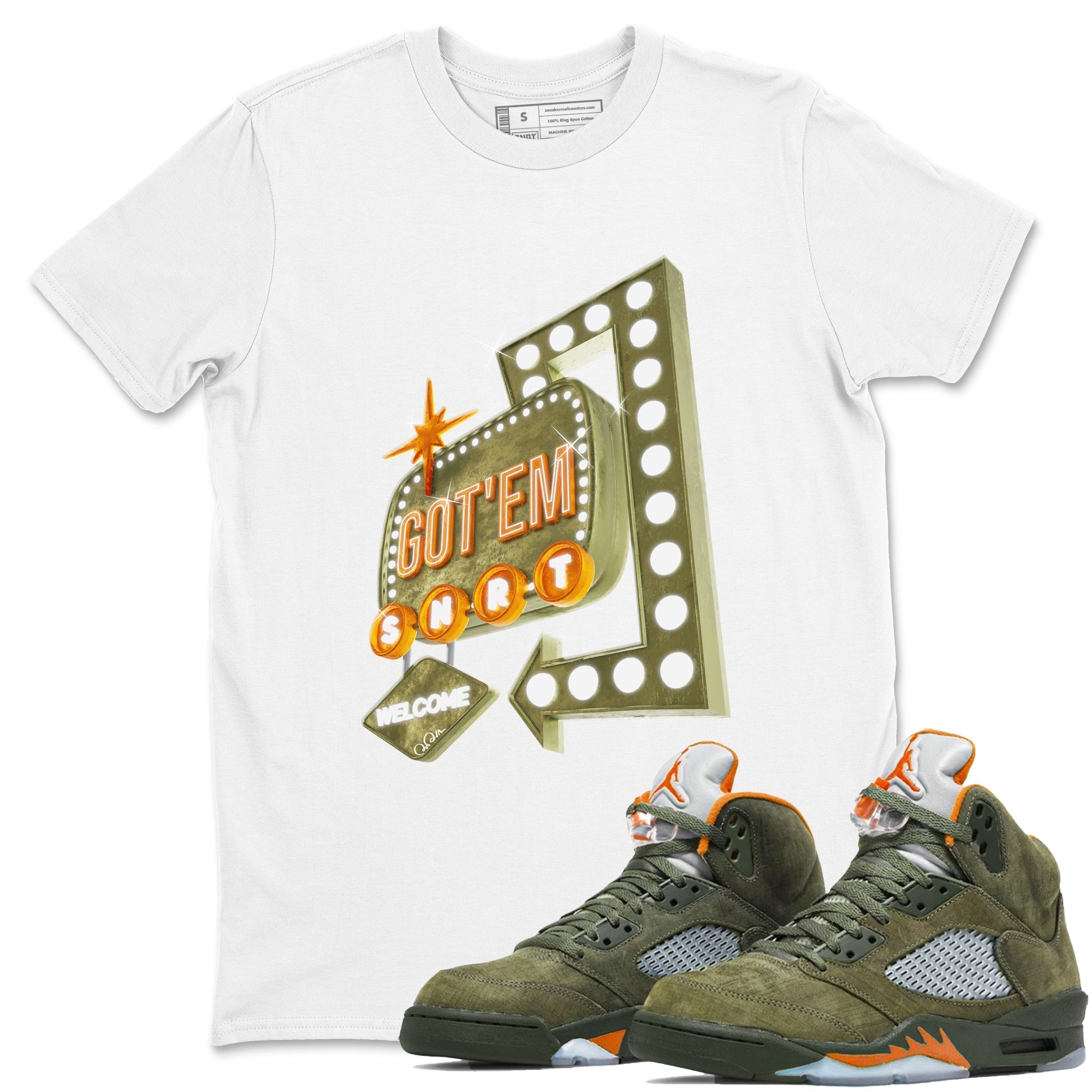 Retro Neon Sign snkmatch Tees - Air Jordan 5 Olive