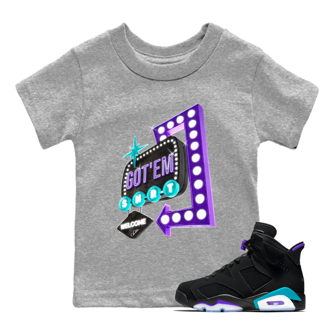 Retro Neon Sign snkmatch Tee Kids - Air Jordan 6 Aqua