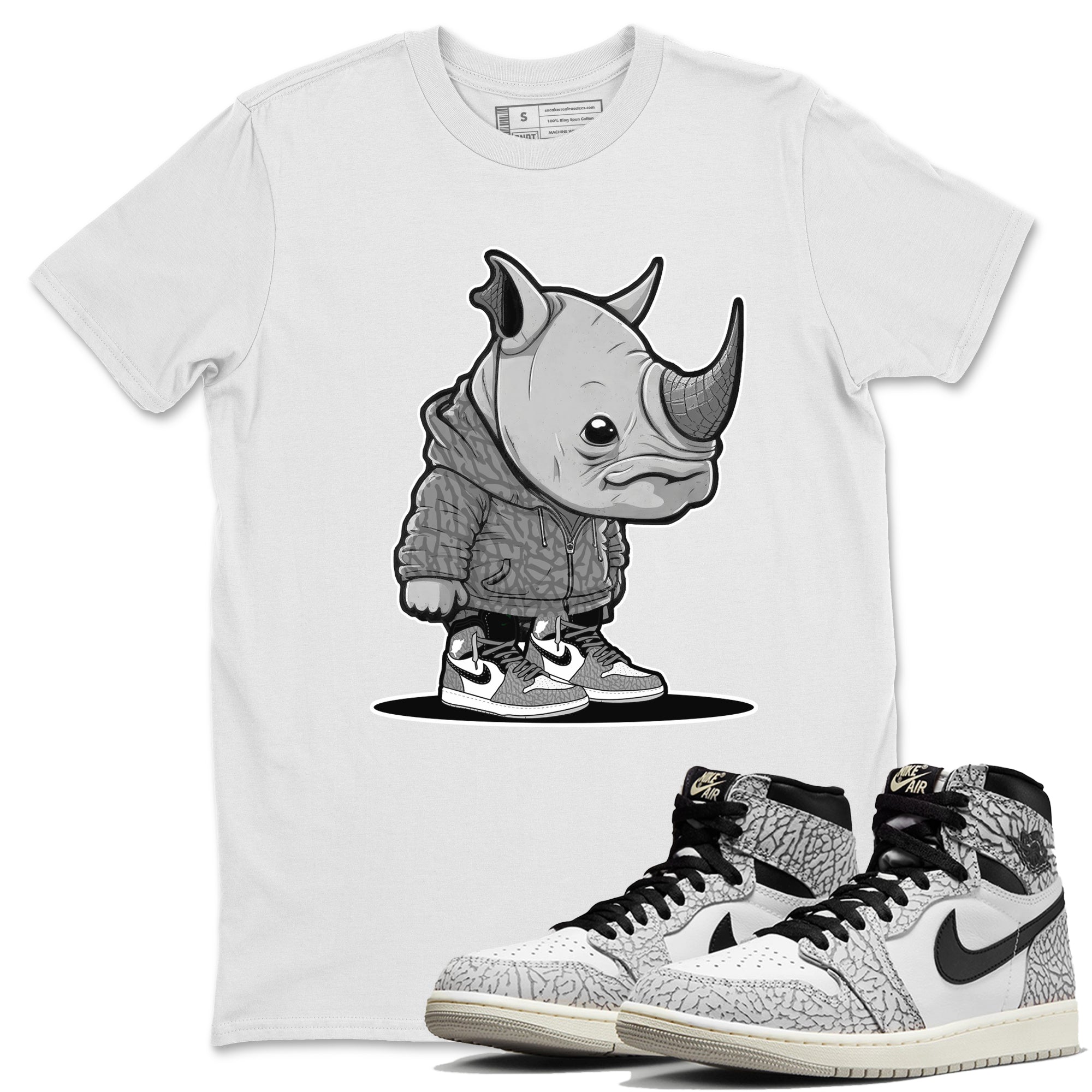 Rhino Boy Unisex Tops - Air Jordan 1 White Cement