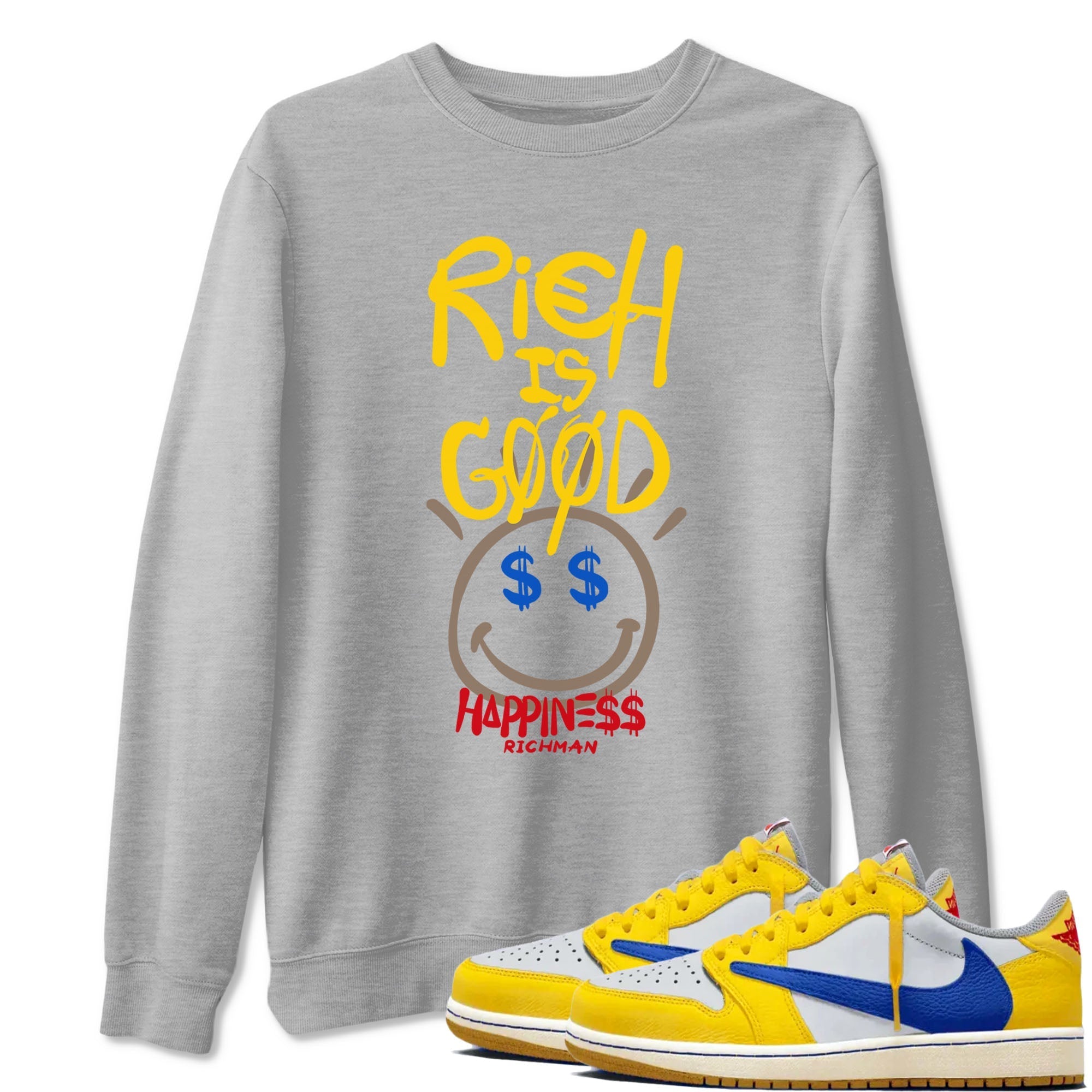 Rich Is Good snkmatch Tees - Air Jordan 1 Travis Scott Canary