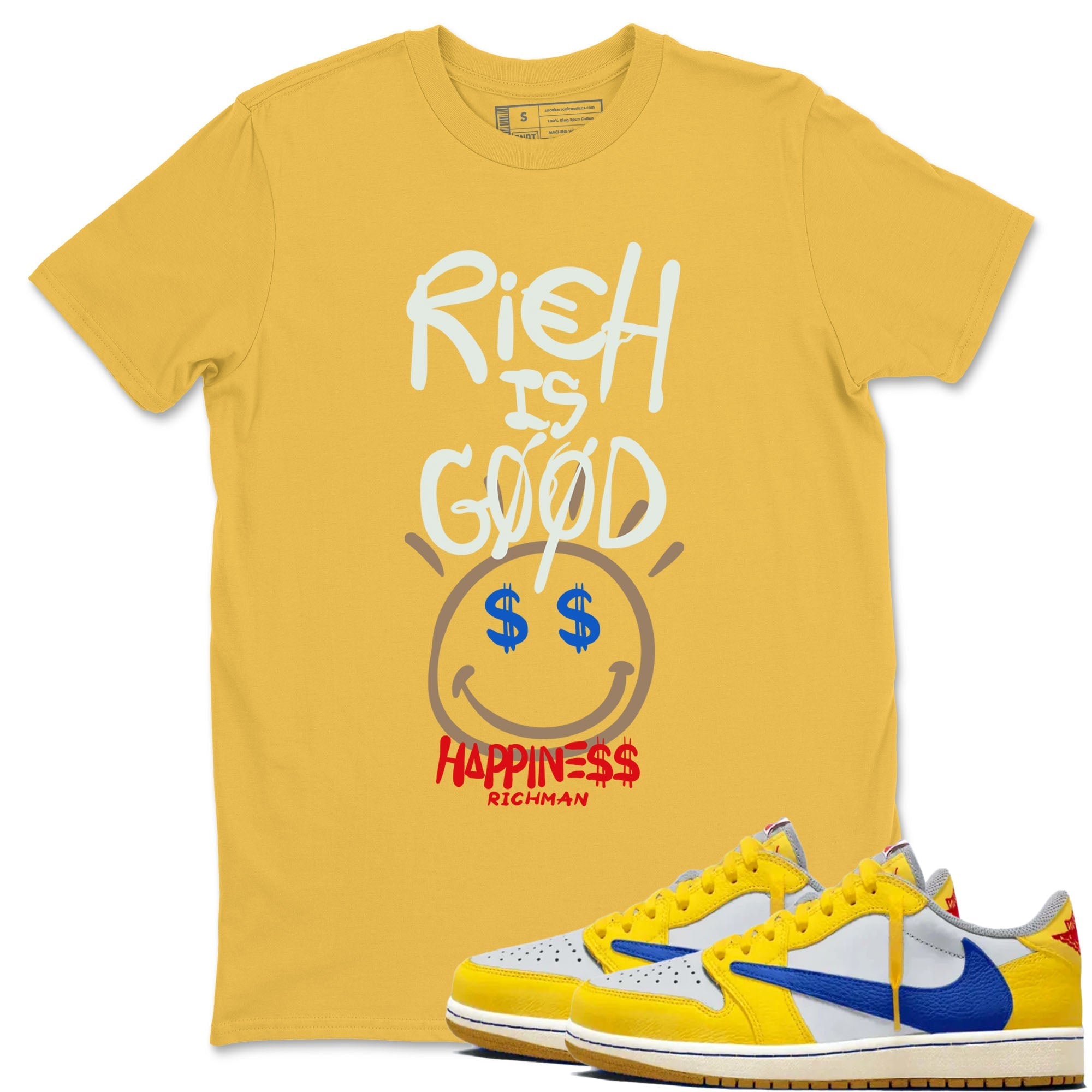 Rich Is Good snkmatch Tees - Air Jordan 1 Travis Scott Canary