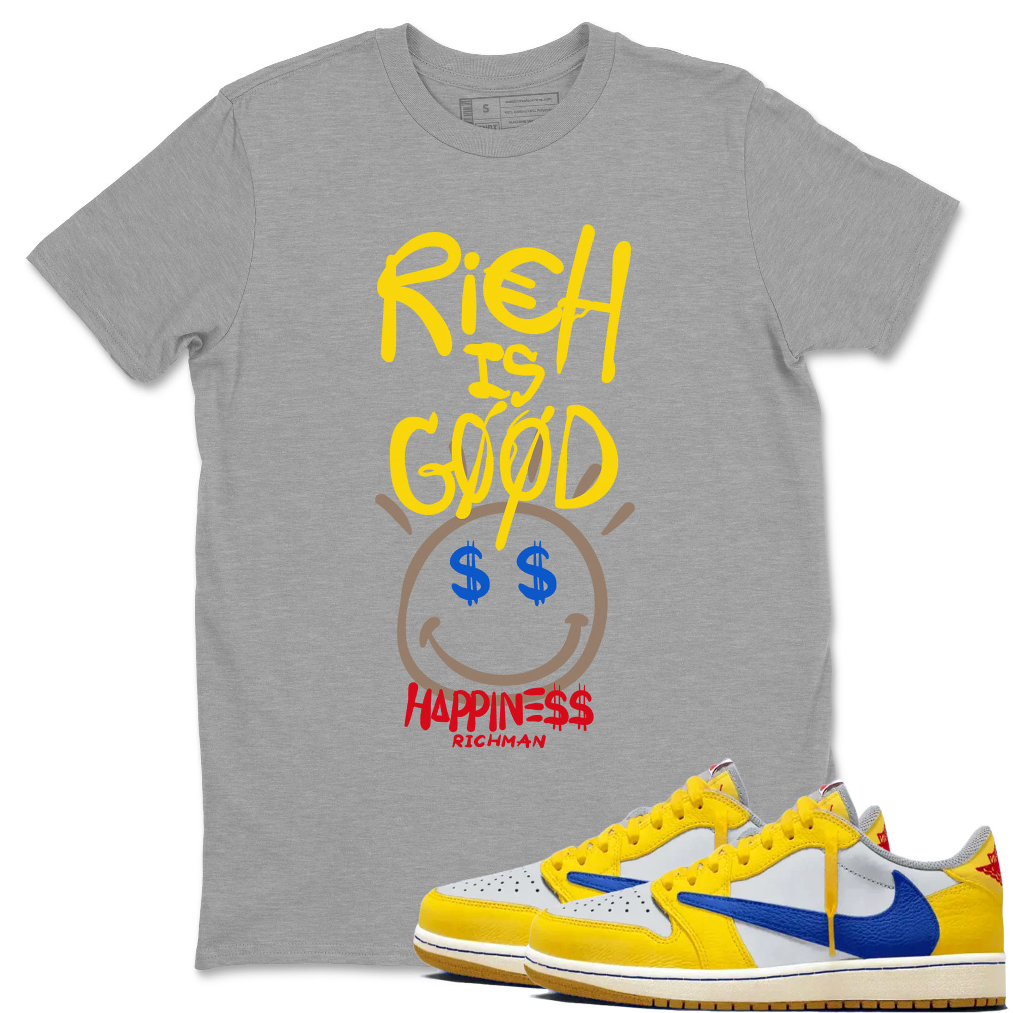 Rich Is Good snkmatch Tees - Air Jordan 1 Travis Scott Canary