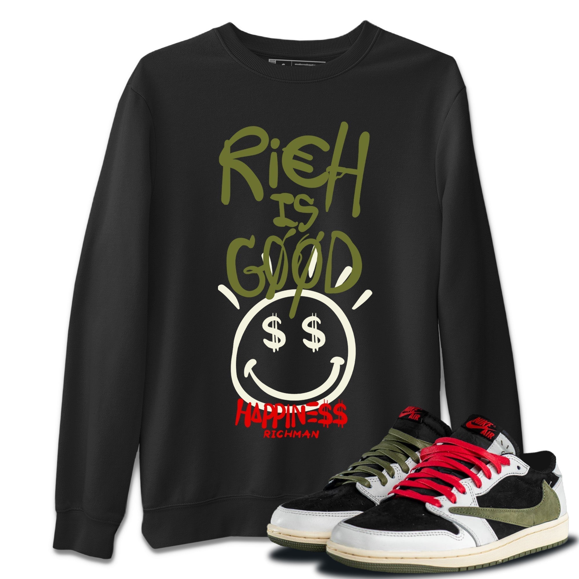 Rich Is Good Unisex Tops - Air Jordan 1 Travis Scott Olive