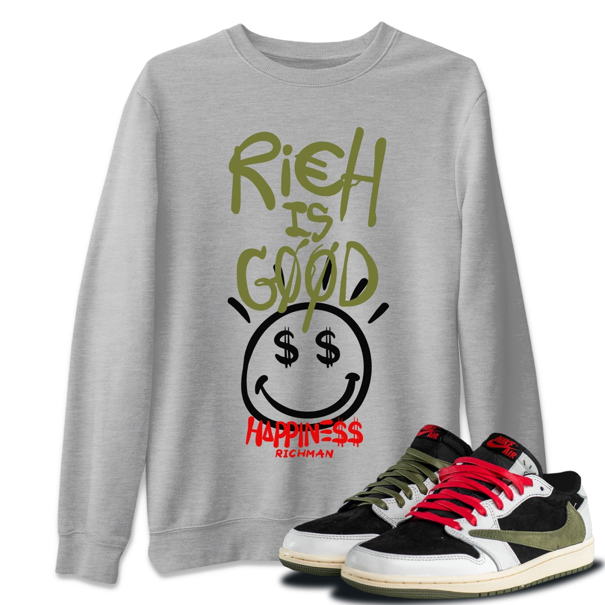 Rich Is Good Unisex Tops - Air Jordan 1 Travis Scott Olive