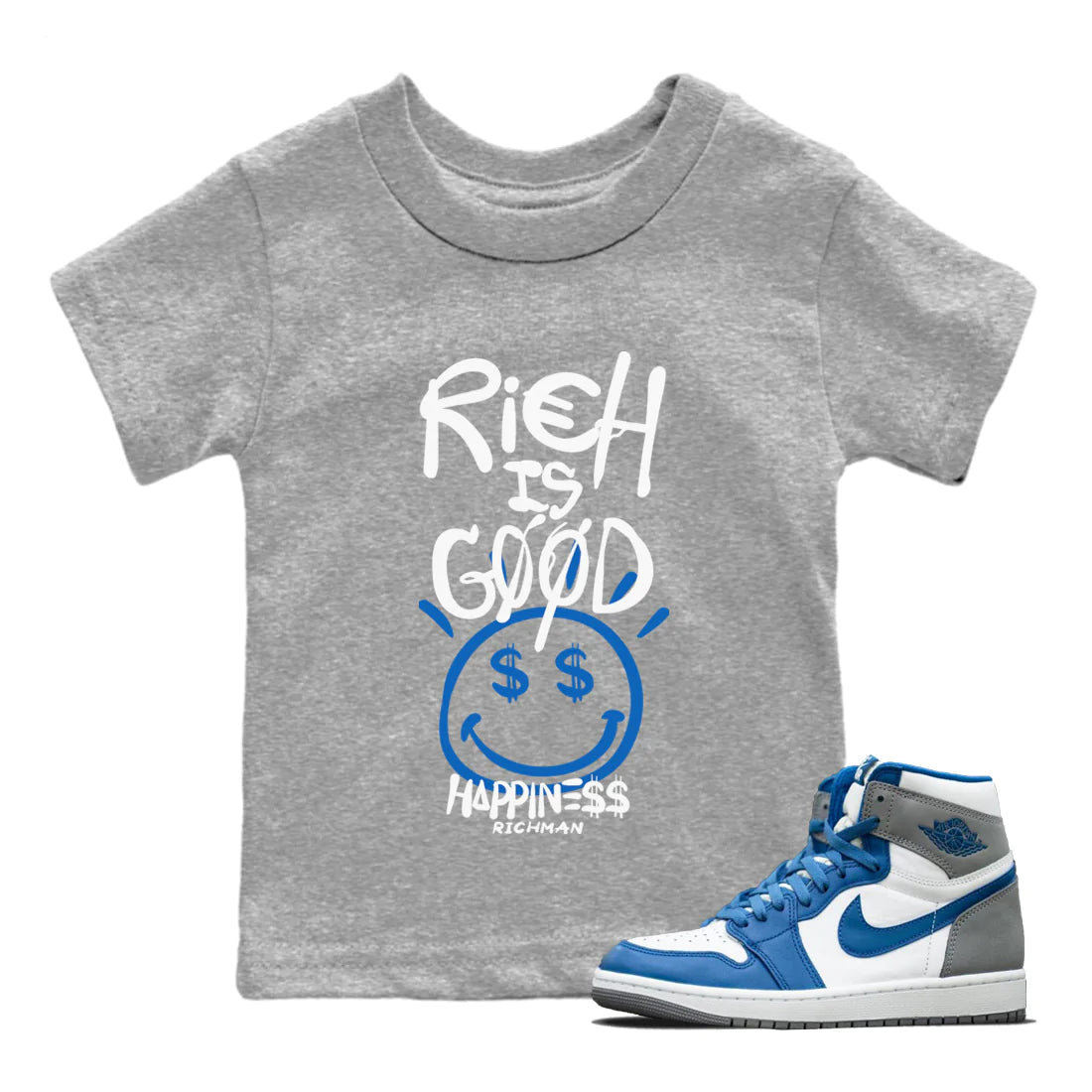 Rich Is Good Kids Tops - Air Jordan 1 True Blue