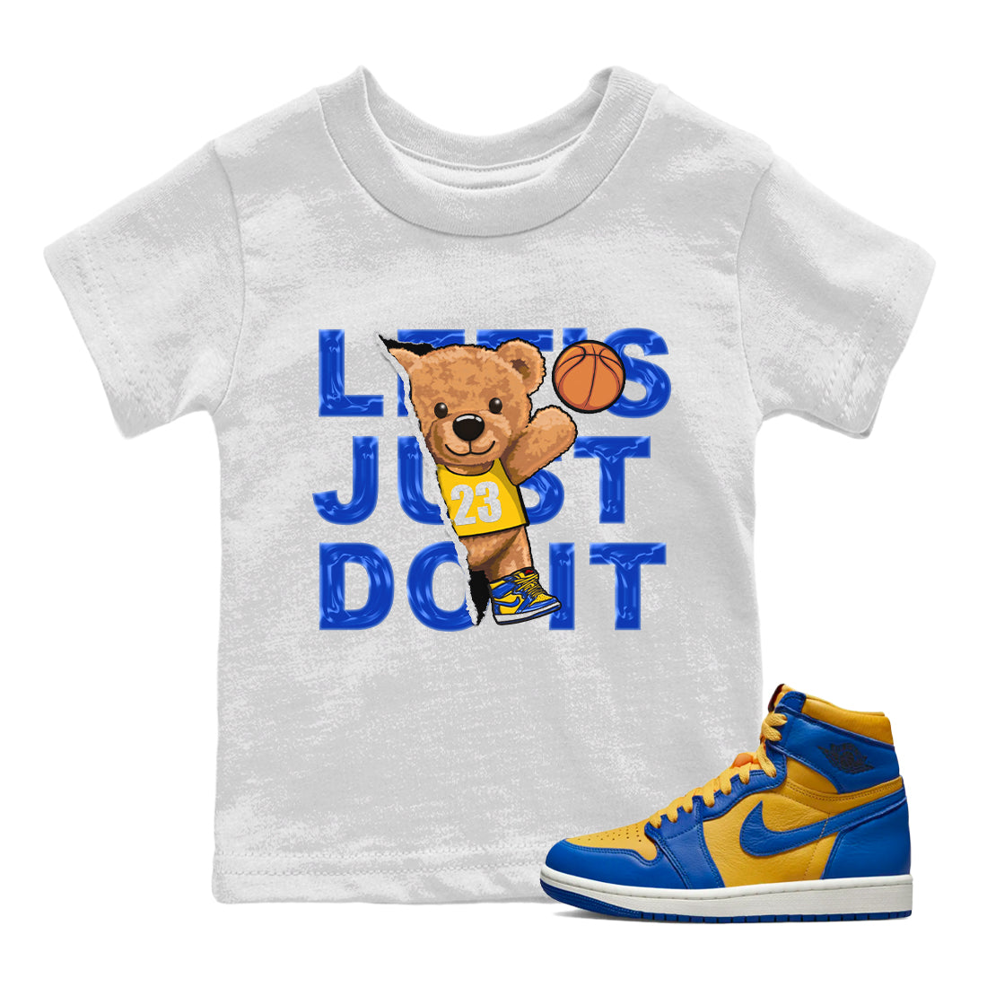 Rip Out Bear Kids Tops - Air Jordan 1 Game Royal Varsity Maize