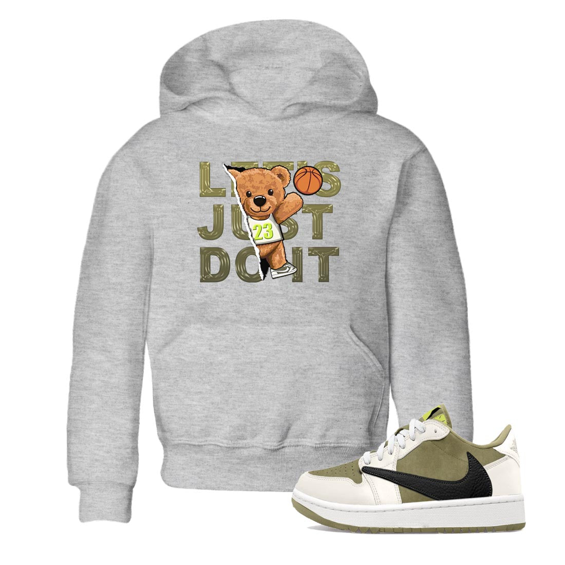 Rip Out Bear snkmatch Tee Kids - Air Jordan 1 Travis Scott Golf Olive