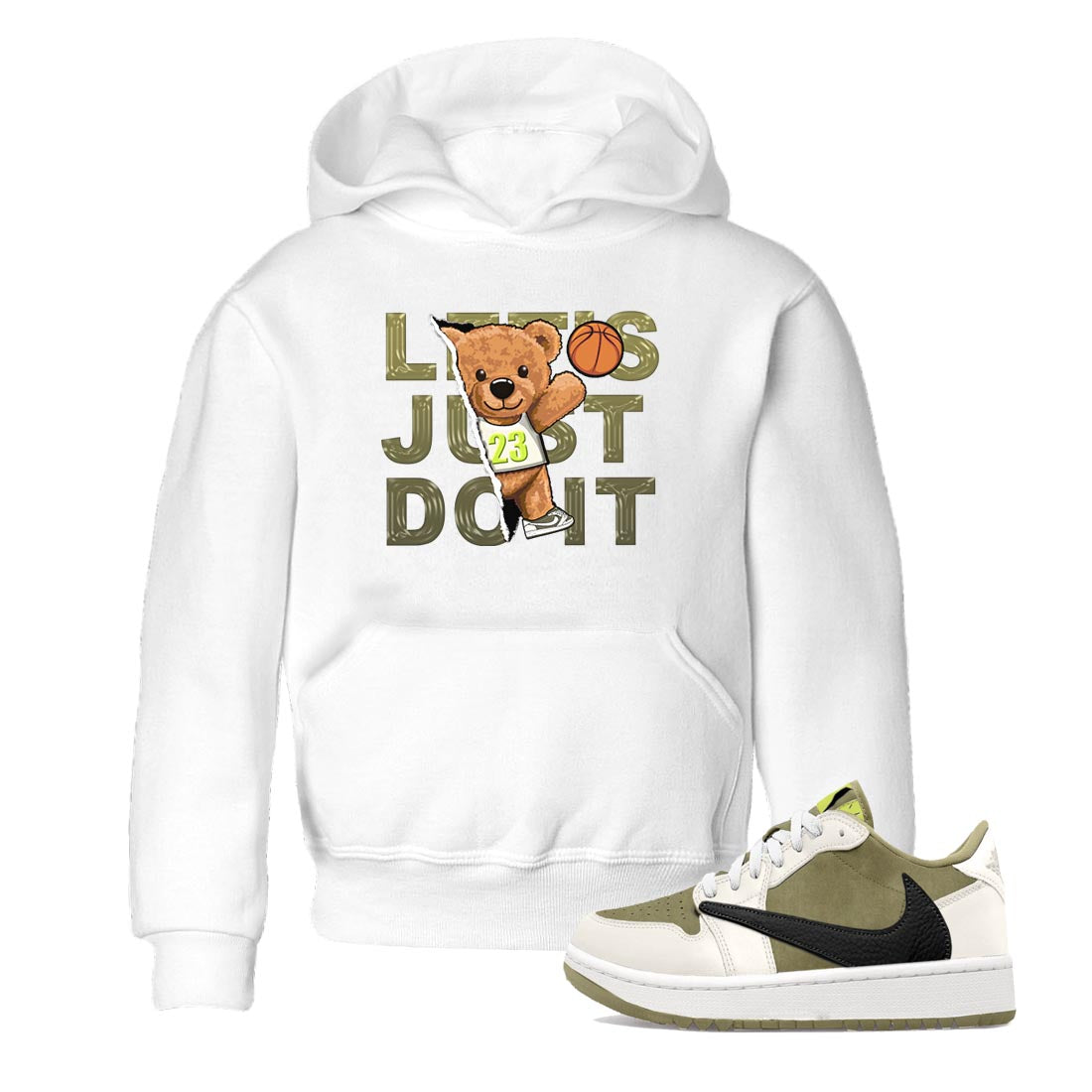 Rip Out Bear snkmatch Tee Kids - Air Jordan 1 Travis Scott Golf Olive