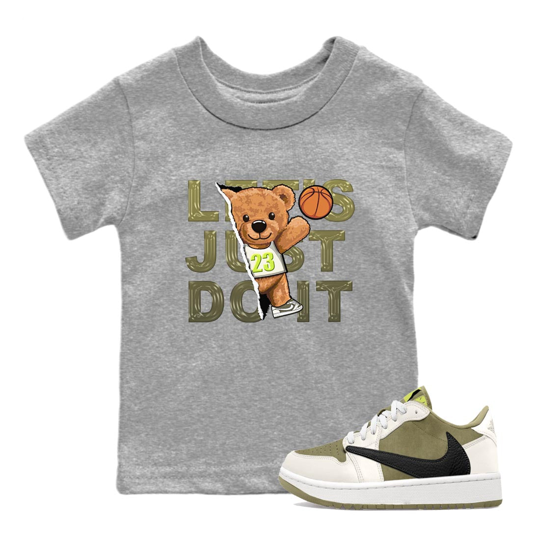 Rip Out Bear snkmatch Tee Kids - Air Jordan 1 Travis Scott Golf Olive