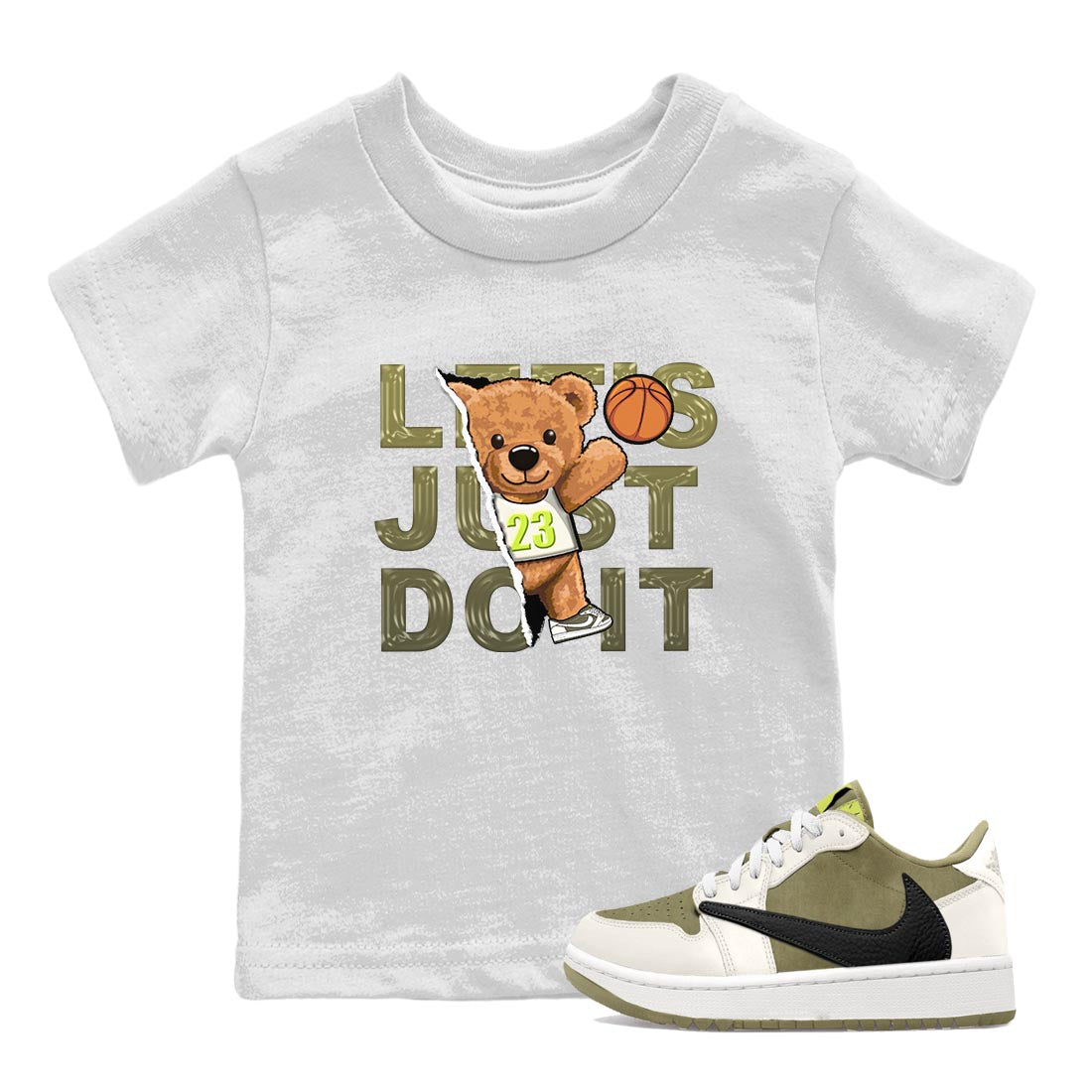 Rip Out Bear snkmatch Tee Kids - Air Jordan 1 Travis Scott Golf Olive