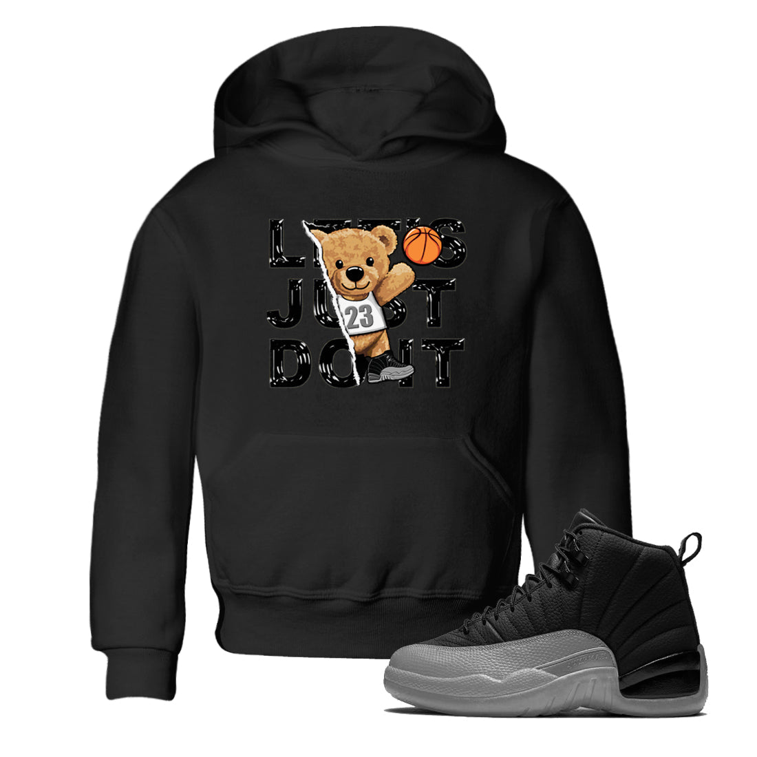 Rip Out Bear snkmatch Tees Kids - Air Jordan 12 Black Wolf Grey