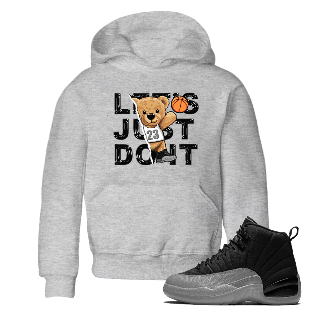 Rip Out Bear snkmatch Tees Kids - Air Jordan 12 Black Wolf Grey