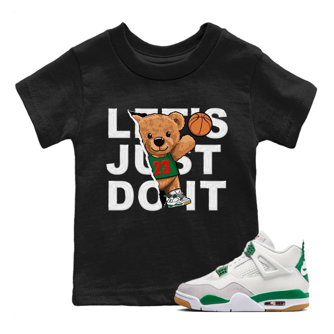 Rip Out Bear Kids Tops - Air Jordan 4 Pine Green SB