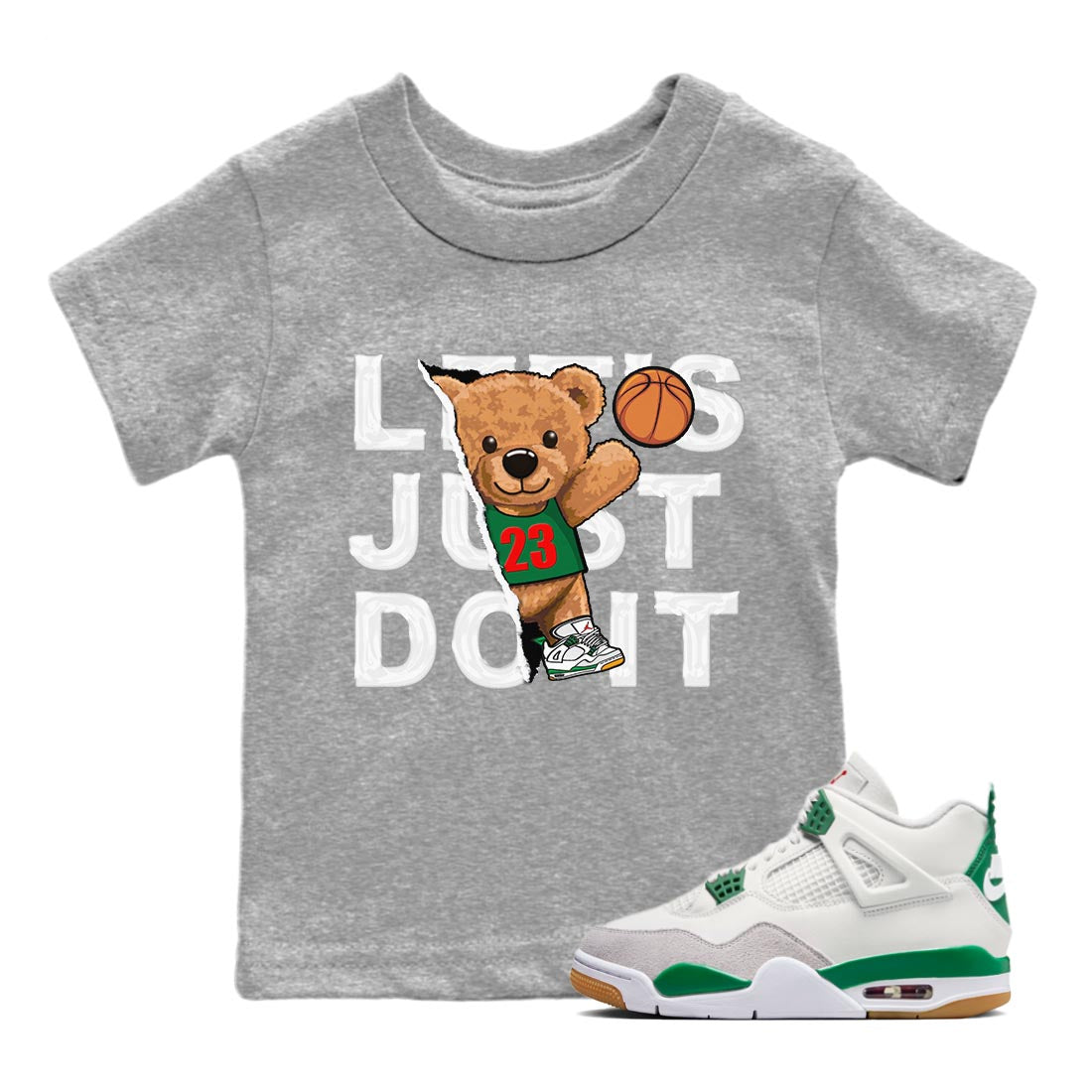 Rip Out Bear Kids Tops - Air Jordan 4 Pine Green SB