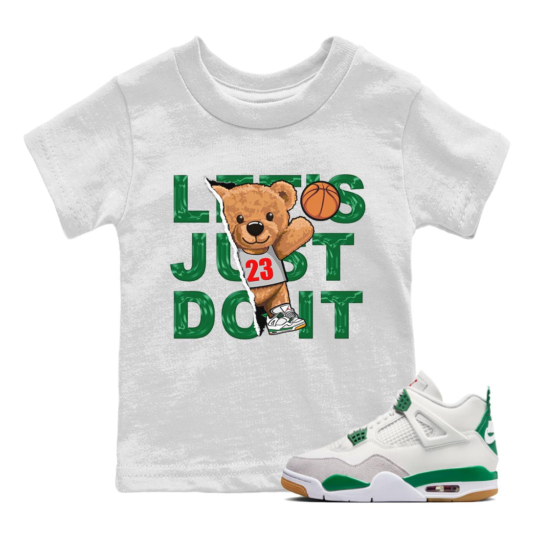 Rip Out Bear Kids Tops - Air Jordan 4 Pine Green SB