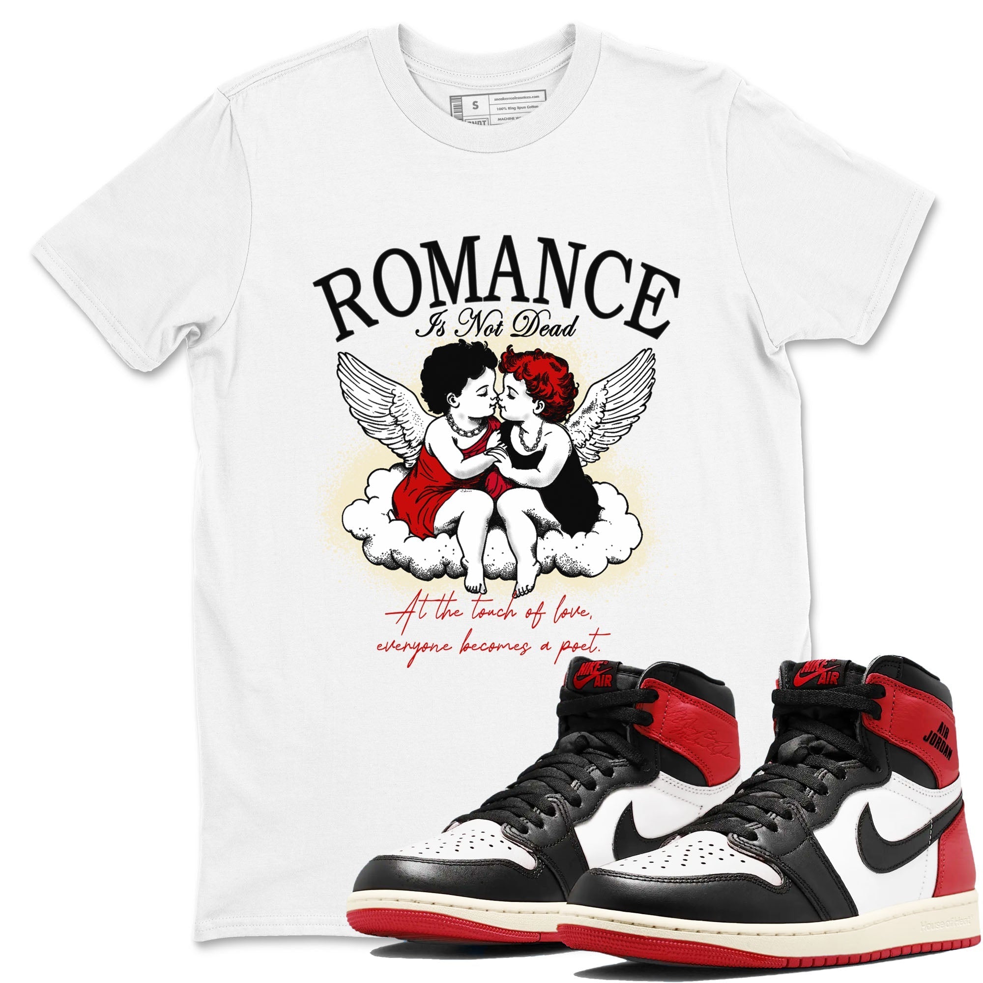 Romance Is Not Dead snkmatch Tees - Air Jordan 1 Black Toe Reimagined