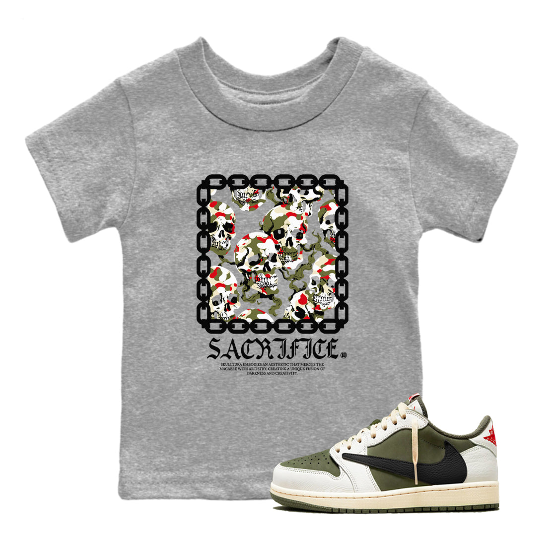 Sacrifice snkmatch Tees Kids - Air Jordan 1 Travis Scott Medium Olive