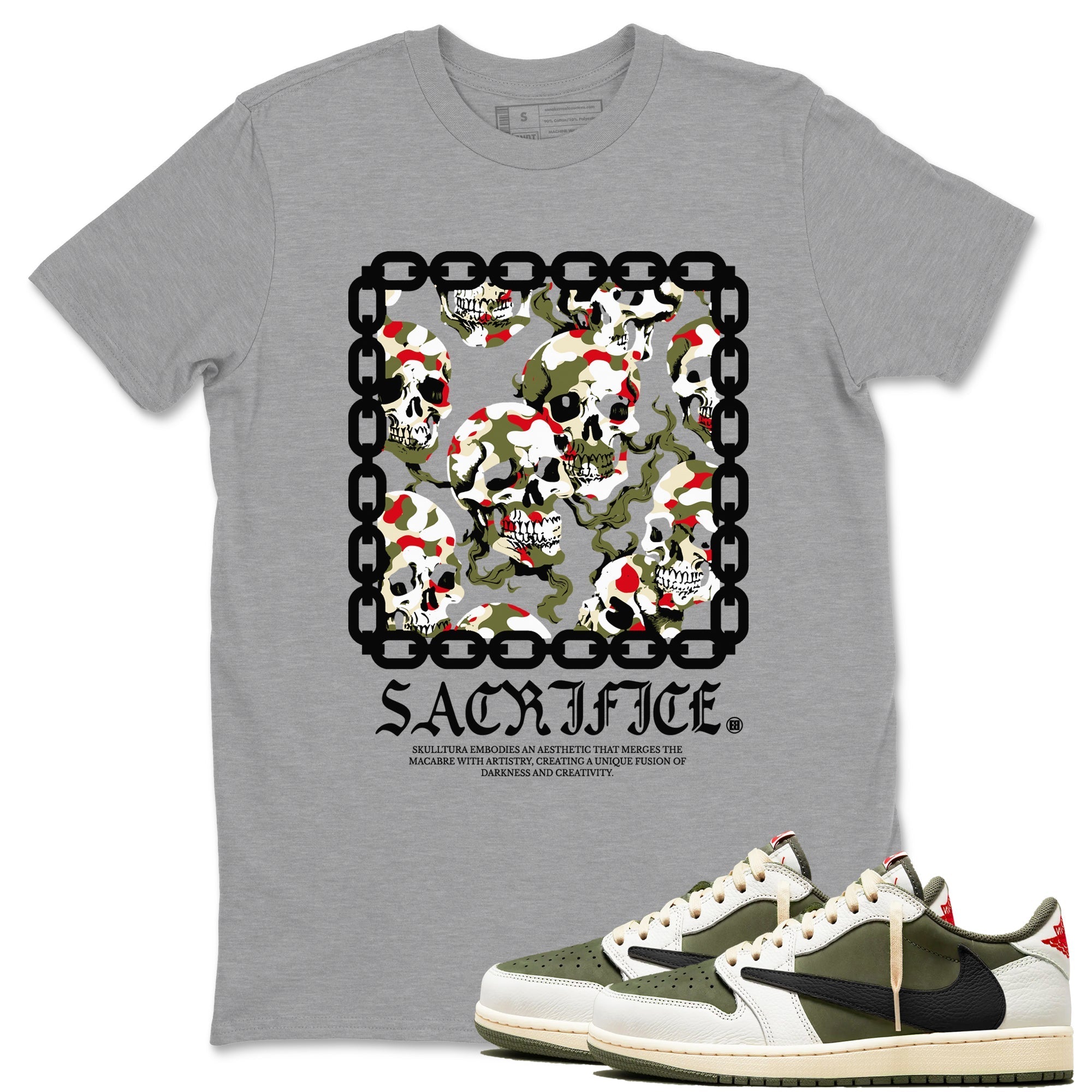 Sacrifice snkmatch Tees - Air Jordan 1 Travis Scott Medium Olive