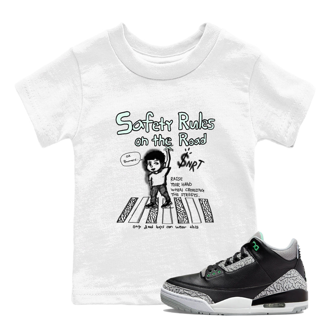 Safety Rules On The Road snkmatch Tees Kids - Air Jordan 3 Green Glow