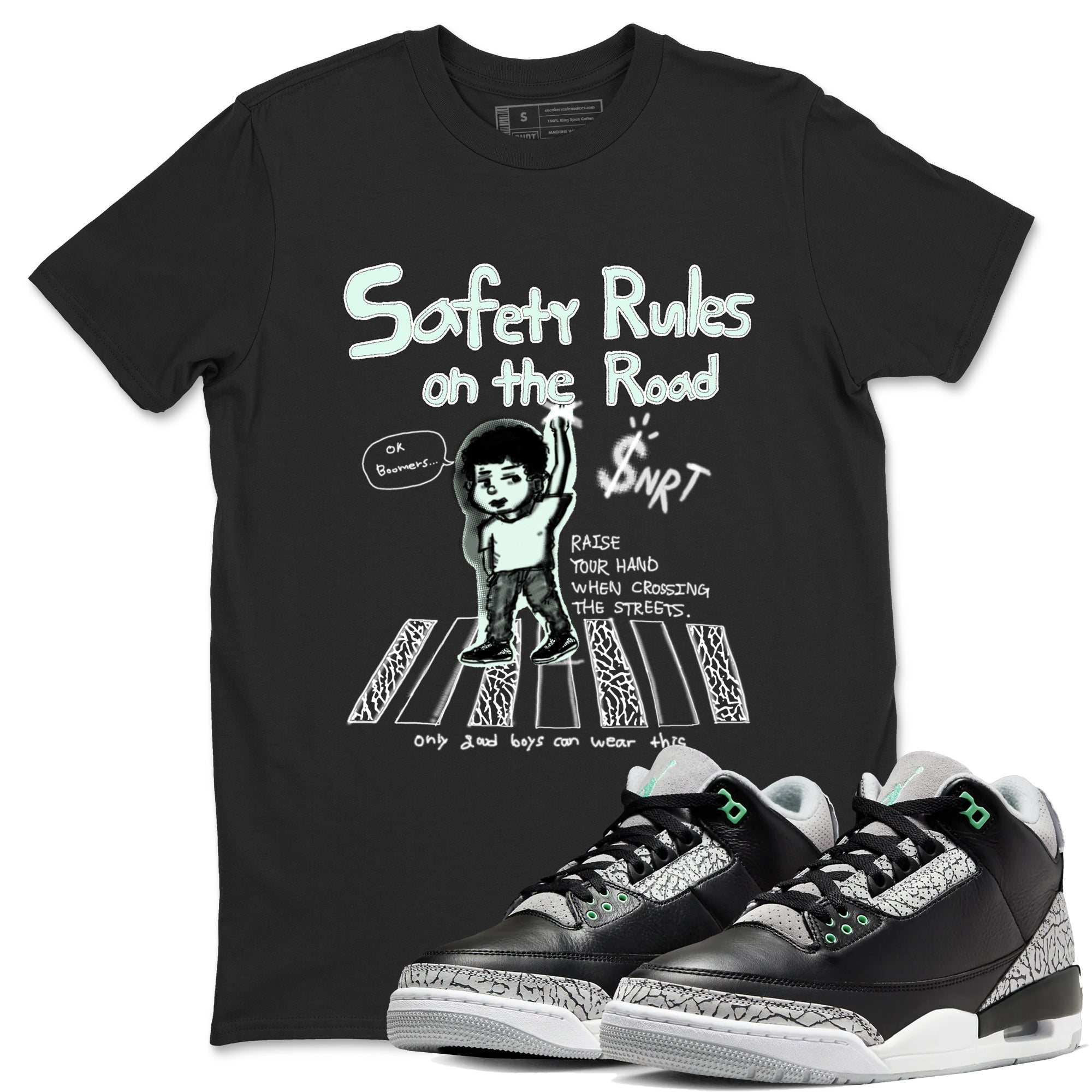 Safety Rules On The Road snkmatch Tees - Air Jordan 3 Green Glow