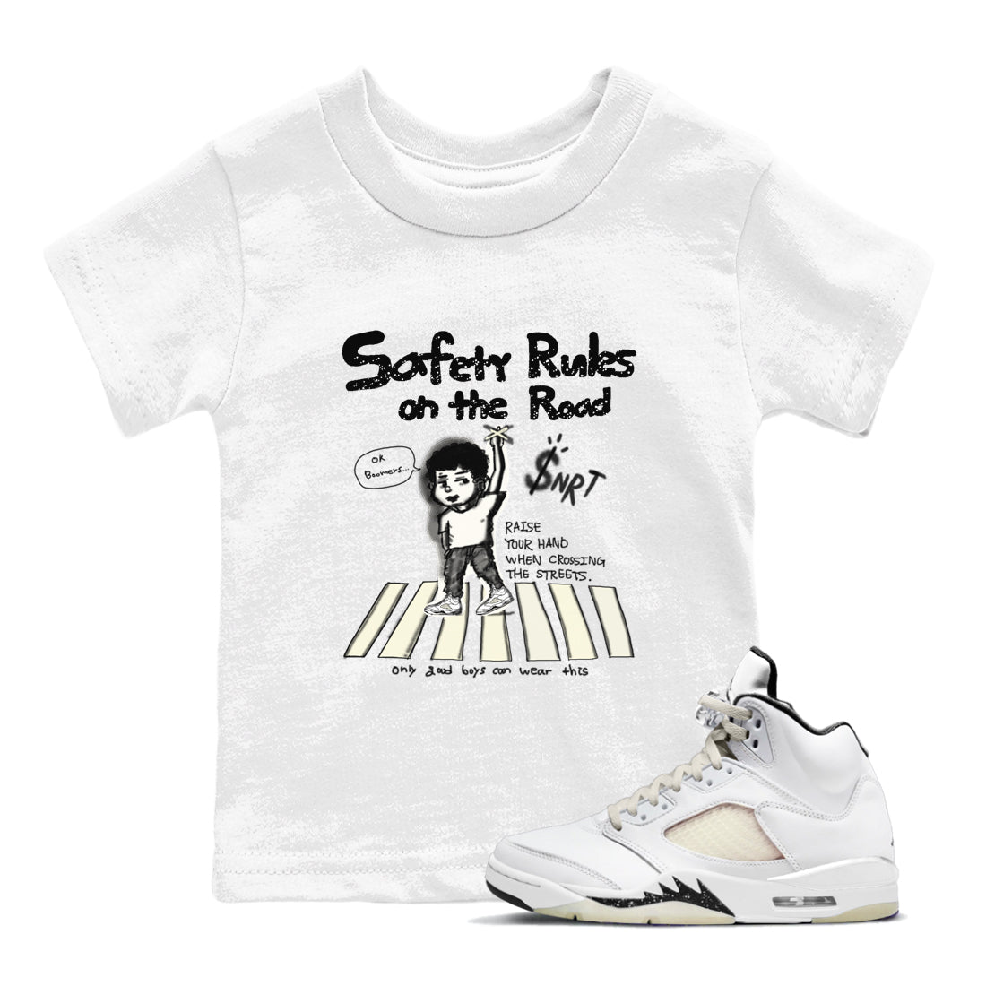 Safety Rules On The Road snkmatch Tees Kids - Air Jordan 5 Sail