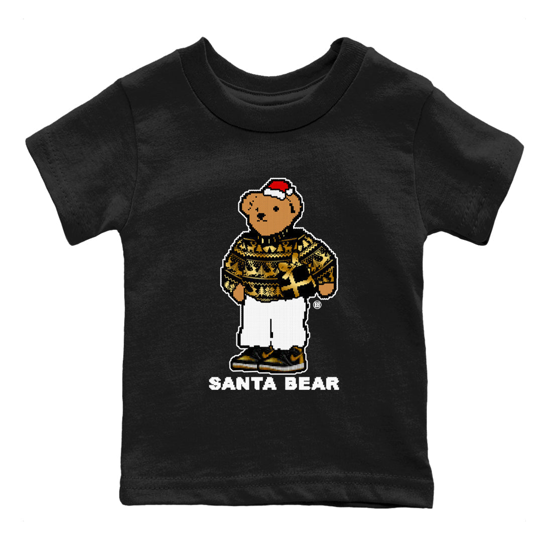 Santa Bear snkmatch Tees Kids - Air Jordan 1 Black Metallic Gold